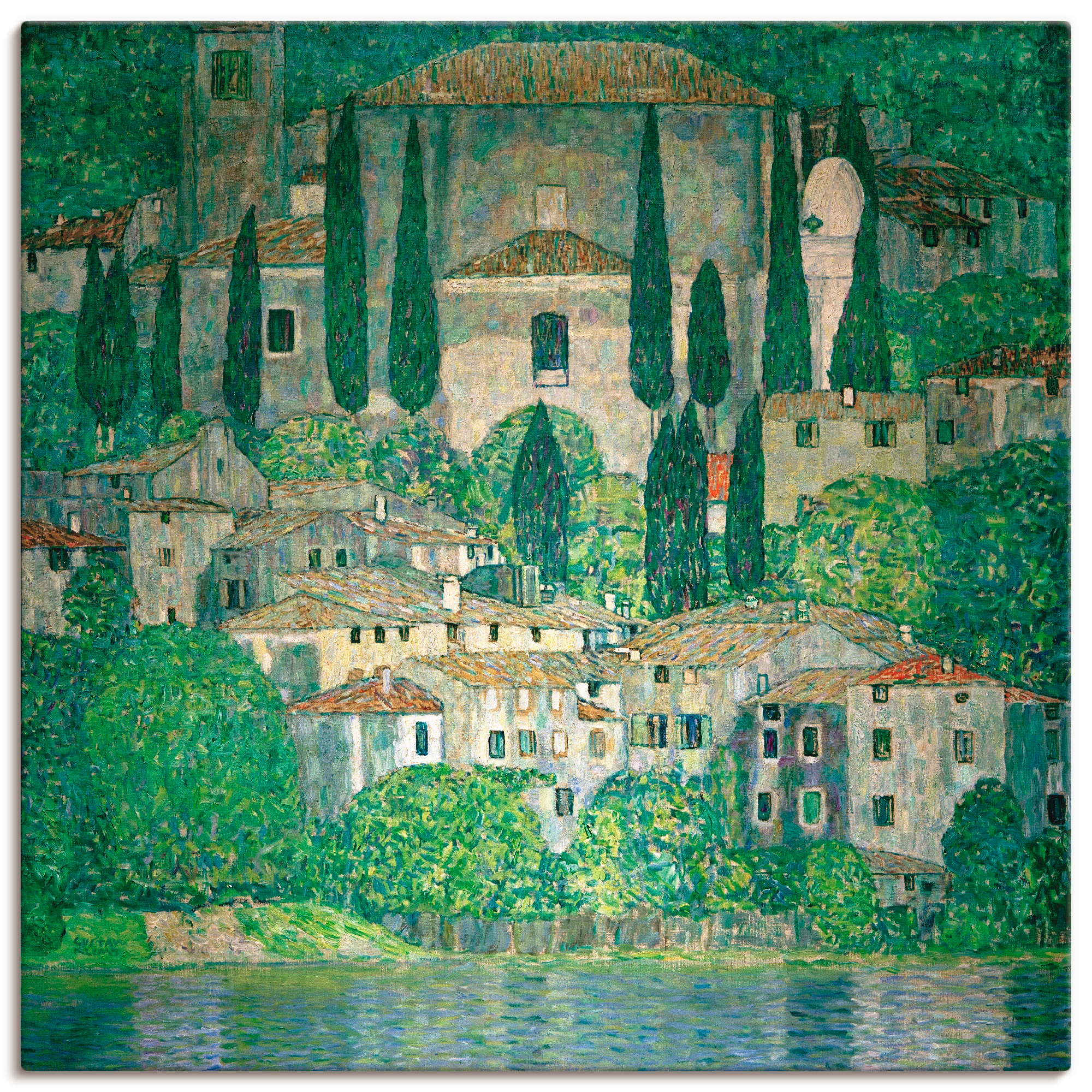 Image of Artland Leinwandbild "Kirche in Cassone (Landschaft mit Zypres" Europa 1 Stk. tlg. auf Holzrahmen gespannt