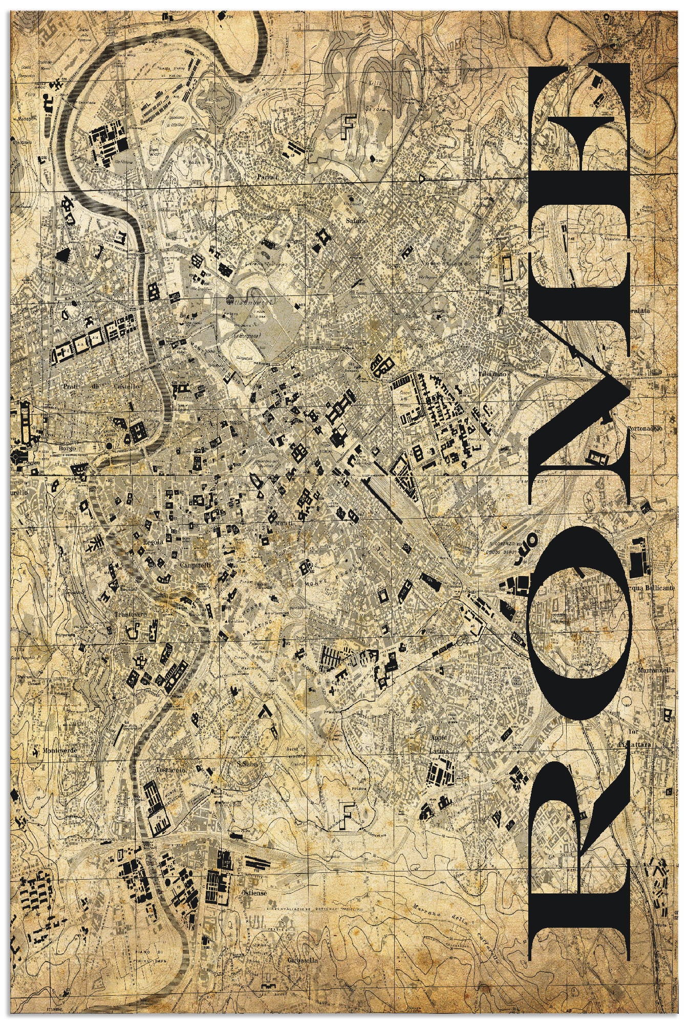 Image of Artland Wandbild »Rom Karte Strassen Karte Sepia«, Italien, (1 St.), in vielen Grössen & Produktarten - Alubild / Outdoorbild für den Aussenbereich, Leinwandbild, Poster, Wandaufkleber / Wandtattoo auch für Badezimmer geeignet bei Ackermann Versand Schwei