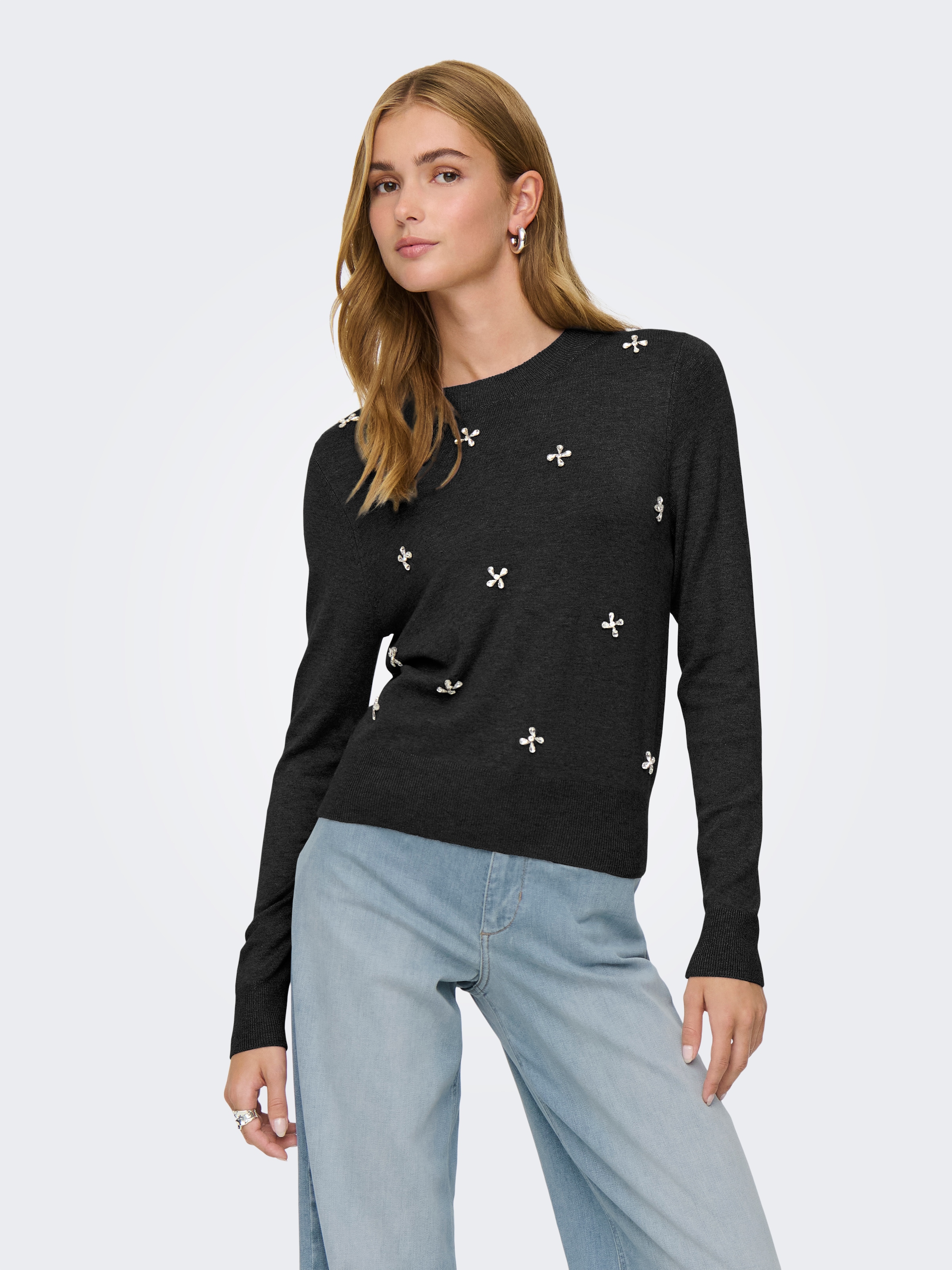 Image of ONLY Rundhalspullover "ONLVENICE LIFE LS BLING O-NECK CC KNT" mit Strass-Steinen