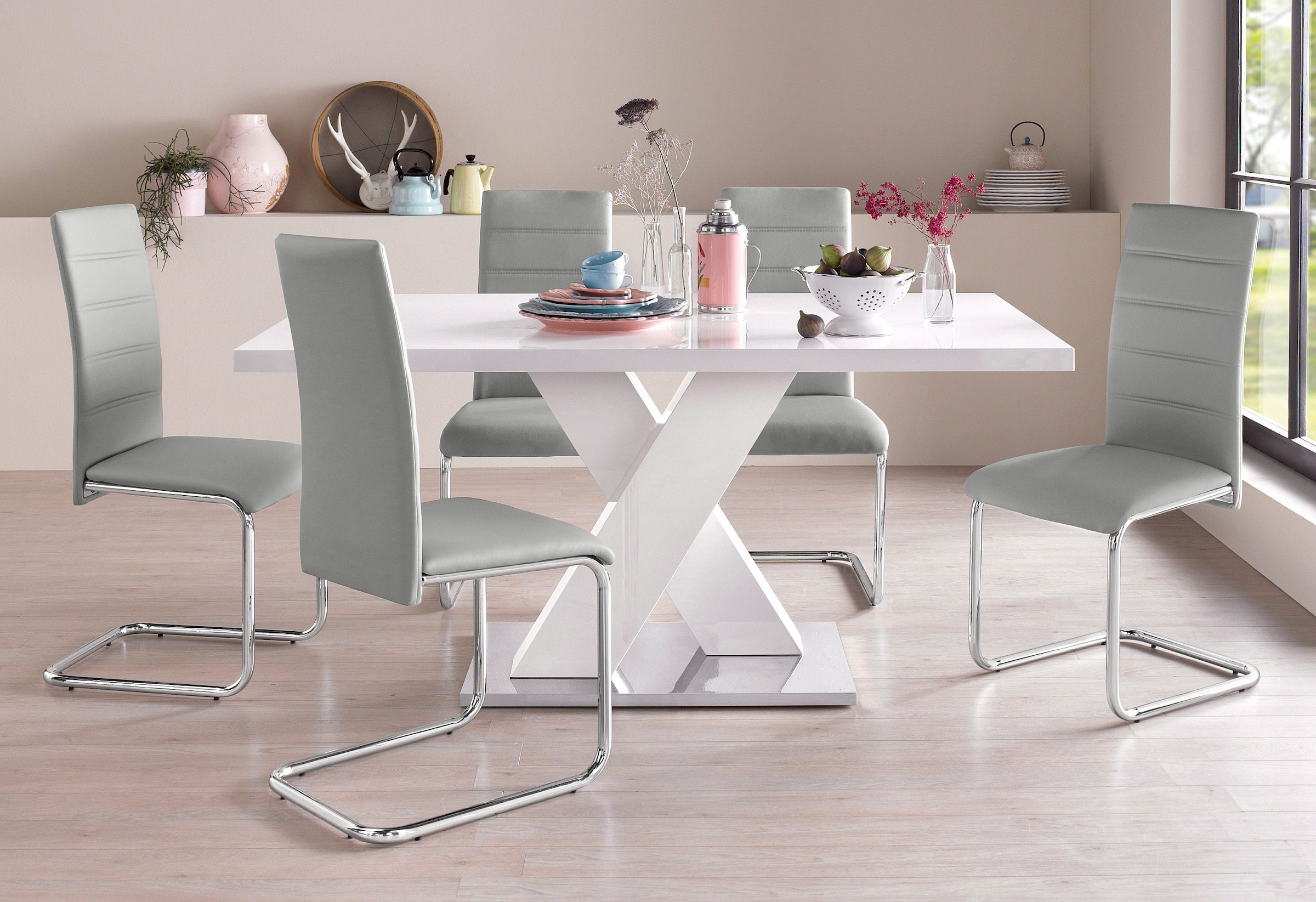 INOSIGN Esstisch »Ali, TOPSELLER! Modernes Design«, (Tisch, Küchentisch), Breite 160 cm, weiss Hochglanz, Bodenplatte aus Metall