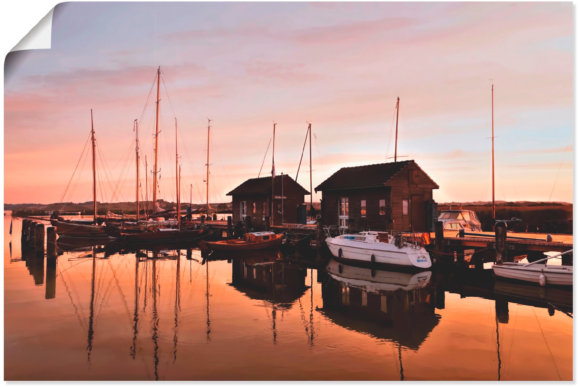 Image of Artland Wandbild »Sonnenuntergang Hafen Meer«, Boote & Schiffe, (1 St.), in vielen Grössen & Produktarten - Alubild / Outdoorbild für den Aussenbereich, Leinwandbild, Poster, Wandaufkleber / Wandtattoo auch für Badezimmer geeignet bei Ackermann Versand Sc