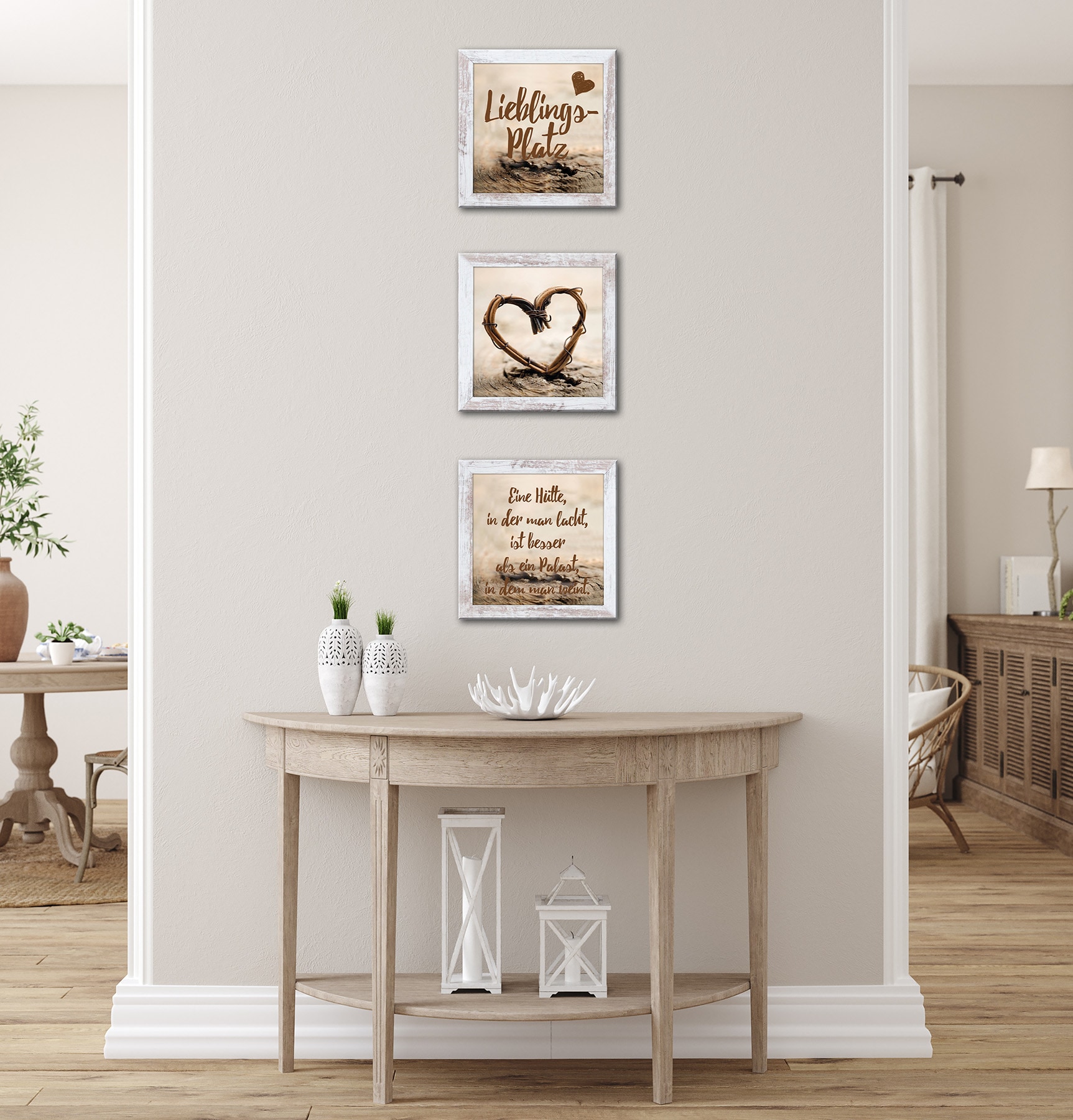 Bönninghoff Bild mit Rahmen »3er-Set gerahmte Bilder LIEBLINGSPLATZ 3x23x23 cm – Wanddeko modern« Herz | Sprüche & Texte 1 Stk. tlg. mehrteiliges Bilder-Set, harmonisch aufeinander abgestimmt
