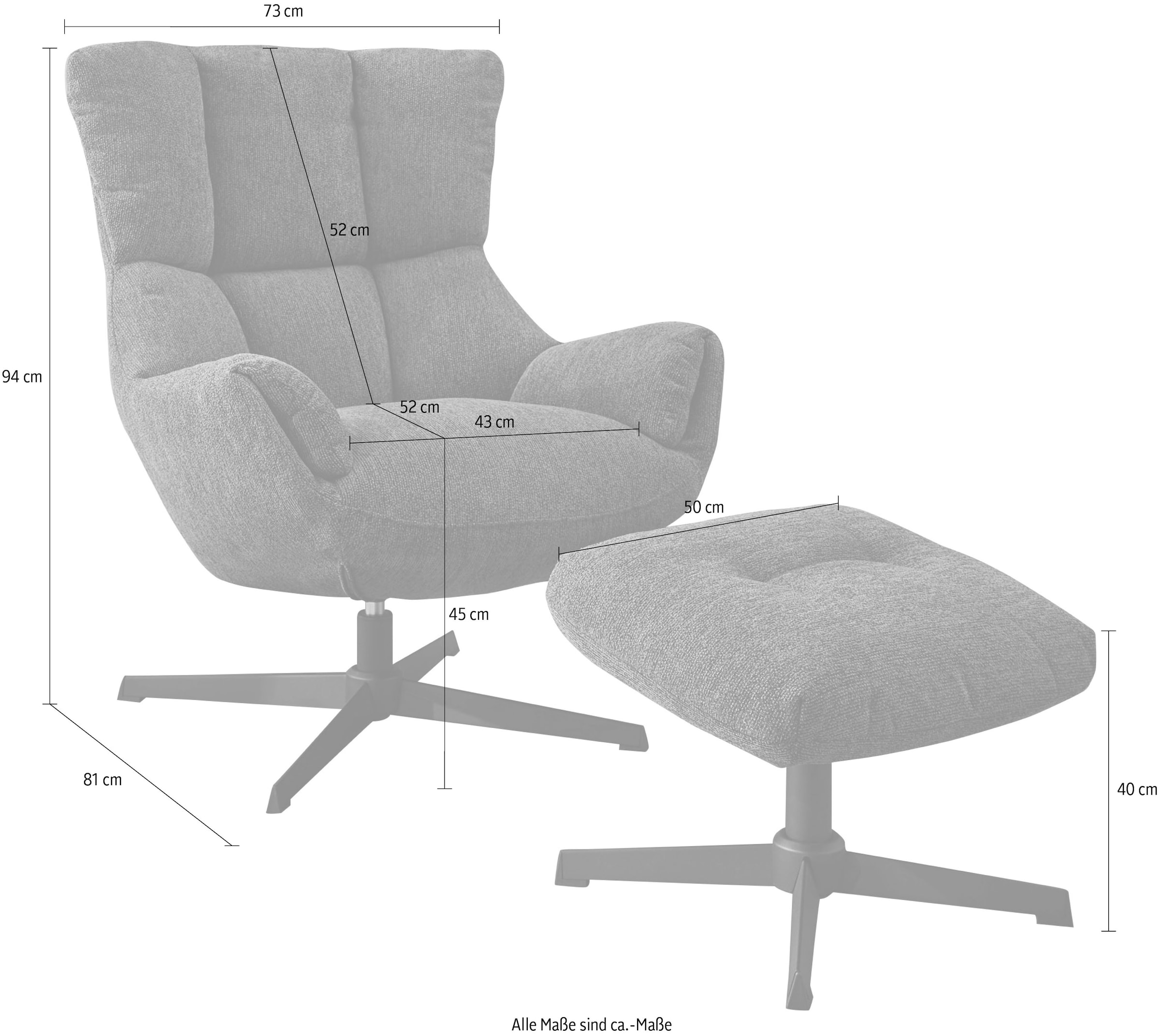 Jockenhöfer Gruppe Fauteuil de relaxation »Melania, B: 73 cm, Sitzhöhe: 45 cm« Set : avec repose-pieds, rotation 360°, tissu tissé douillet
