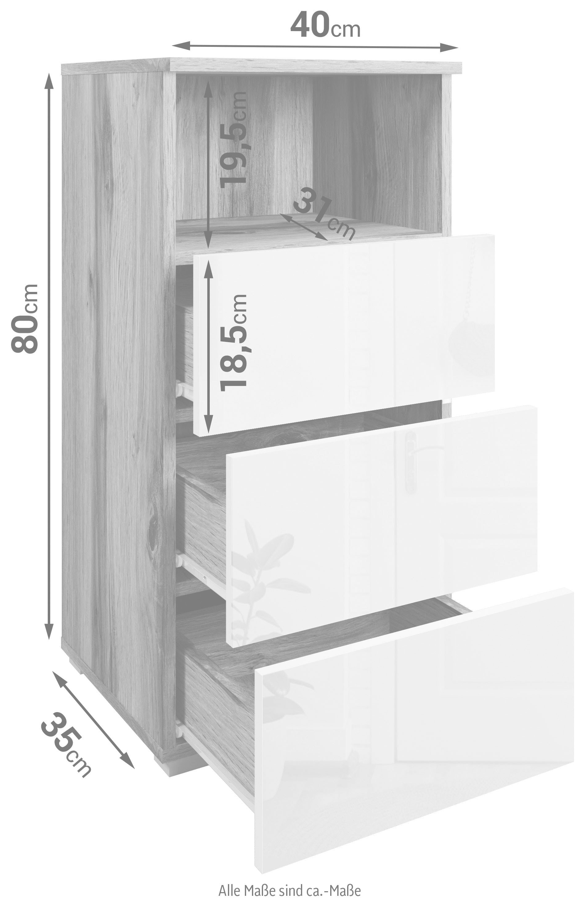 GOODproduct Mehrzweckschrank »Paris« mit 3 Schubkästen (Breite 40 cm)