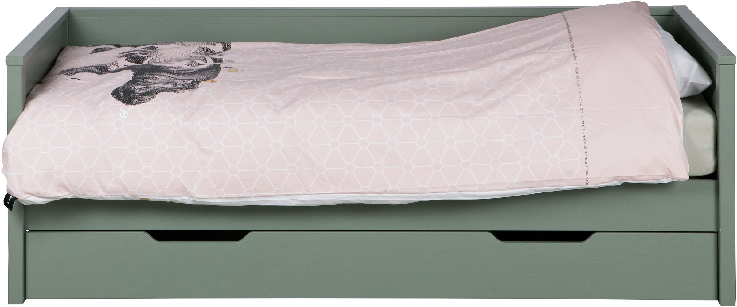 WOOOD Bettgestell »Nikki FSC®-Kiefernholz gebürstet, H 73 x B 208 x D 100 cm« Matratzenmass 90x200 cm, Schublade optional, mit akzentuierter Maserung