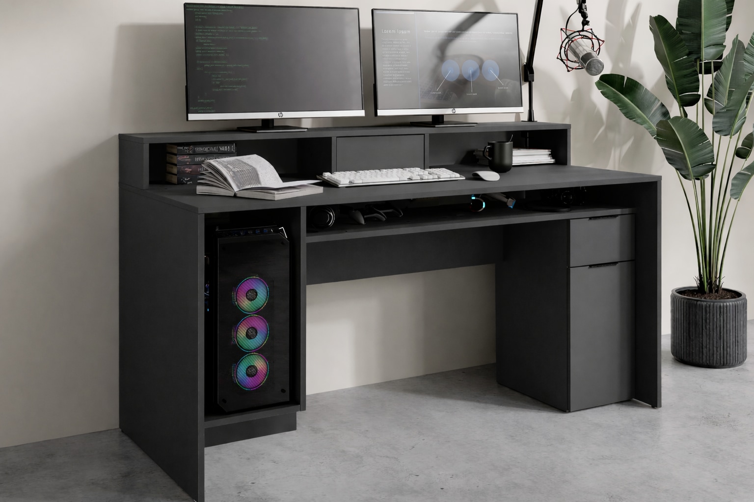 GOODproduct Bureau »Peooria Computertisch mit Monitoraufsatz & Towerfach, viel Stauraum« bureau, bureau gaming avec tiroir, moderne, largeur 160 cm
