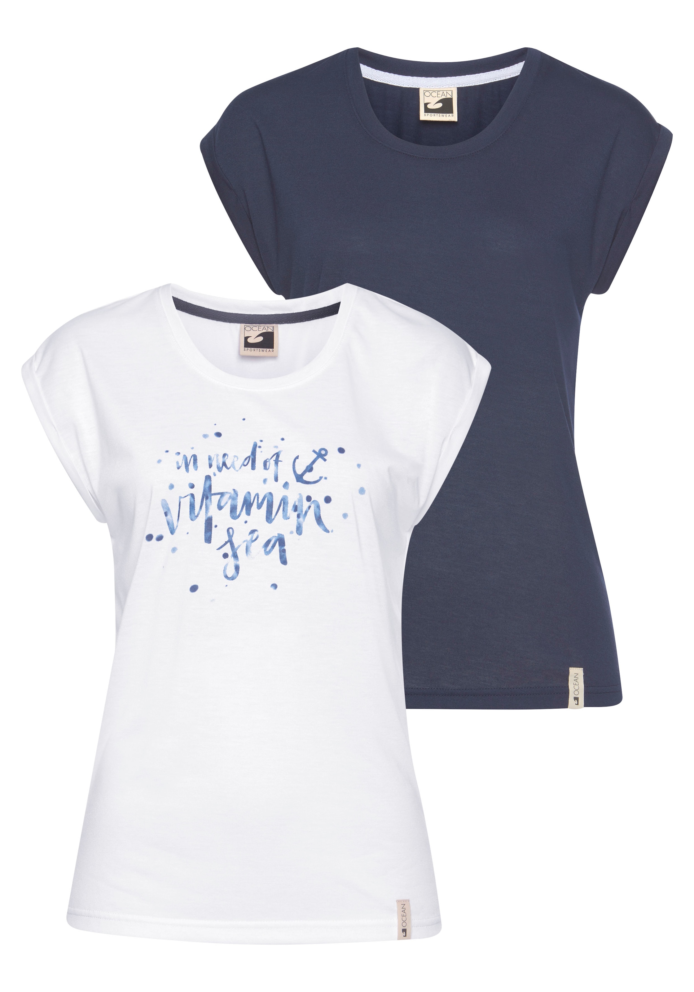 Image of Ocean Sportswear T-Shirt Packung, 2er-Pack, 2 Stk. Kurzarm mit Aufschlag, lässiger Schnitt, mit Logodruck