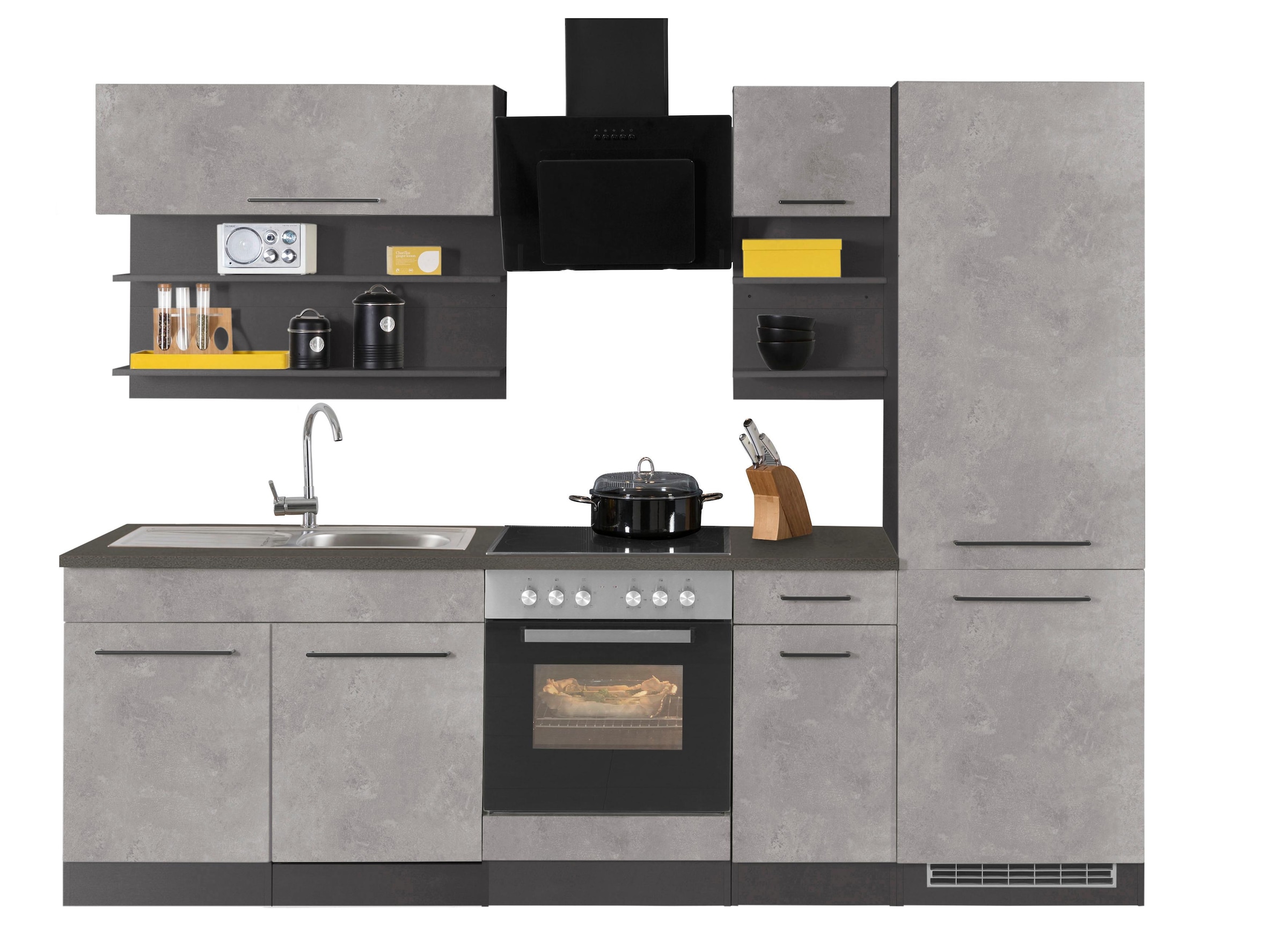 HELD MÖBEL Küchenzeile »Tulsa«, ohne E-Geräte, Breite 270 cm, schwarze Metallgriffe, MDF Fronten