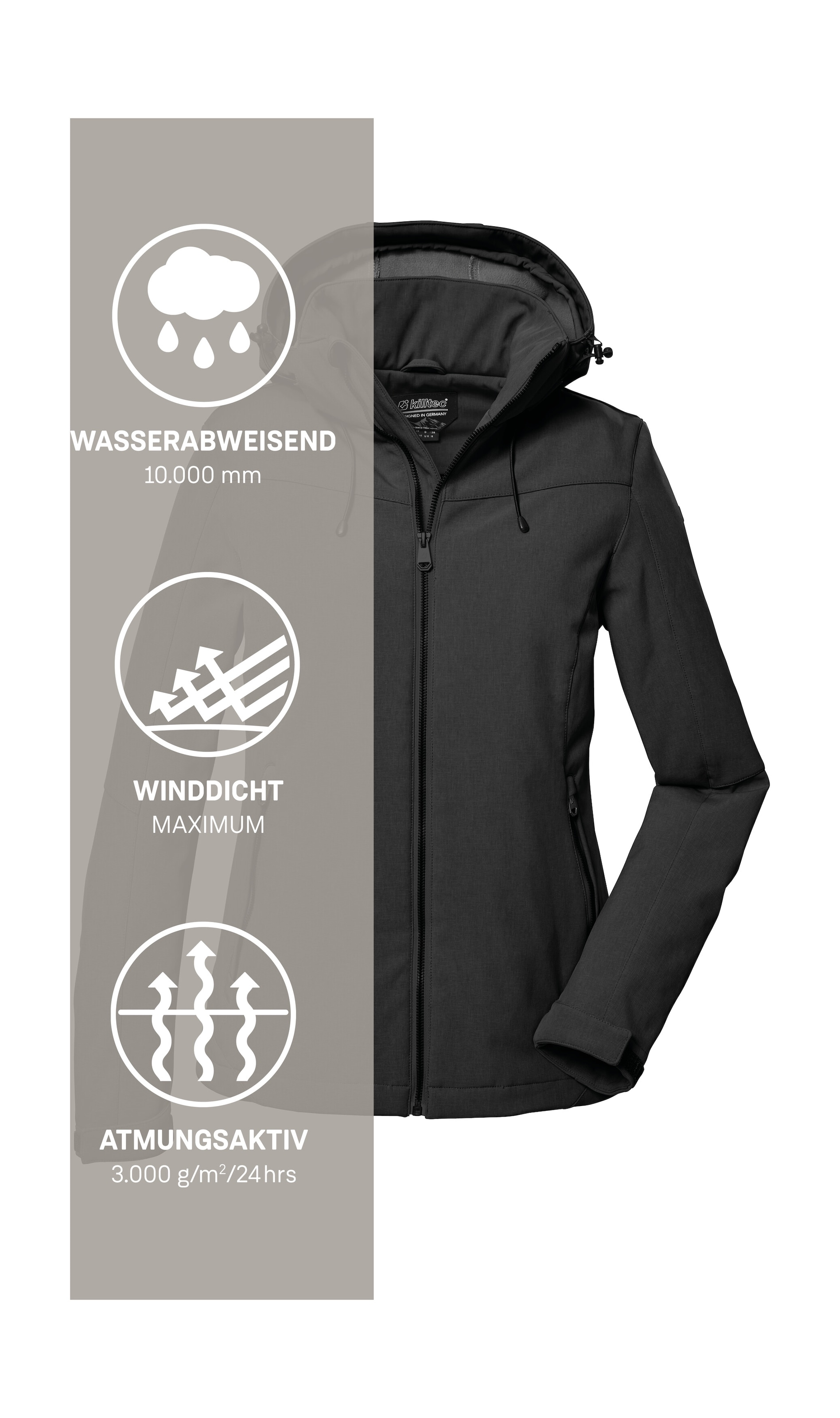Killtec Veste softshell »Damen Softshelljacke« Wasserabweisende, winddichte Softshelljacke mit abnehmbarer Kapuze