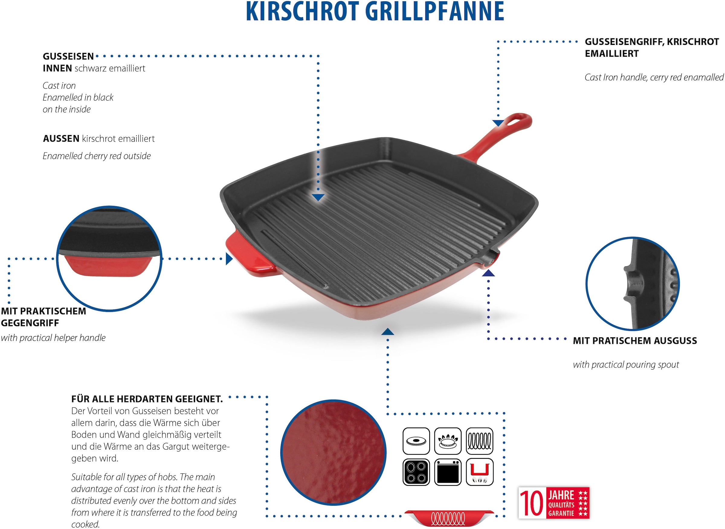 Elo Basic Grillpfanne »48 cm x 32,2 cm« Gusseisen 1 tlg. Aussen emailliert