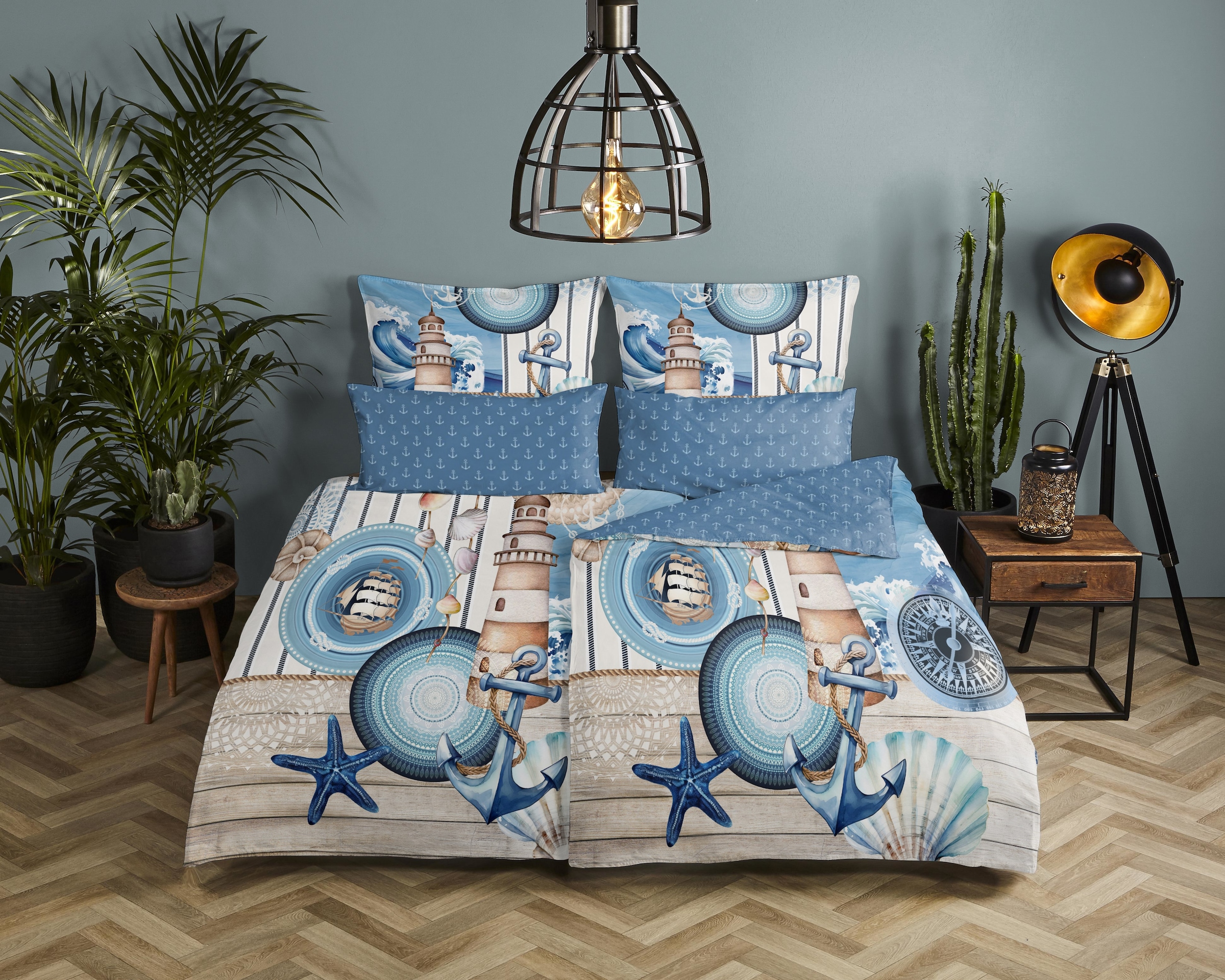 hip Wendebettwäsche »Aldiana«, Mako-Satin, Reissverschluss, Wendeoptik, Mandala, Maritim, Blau