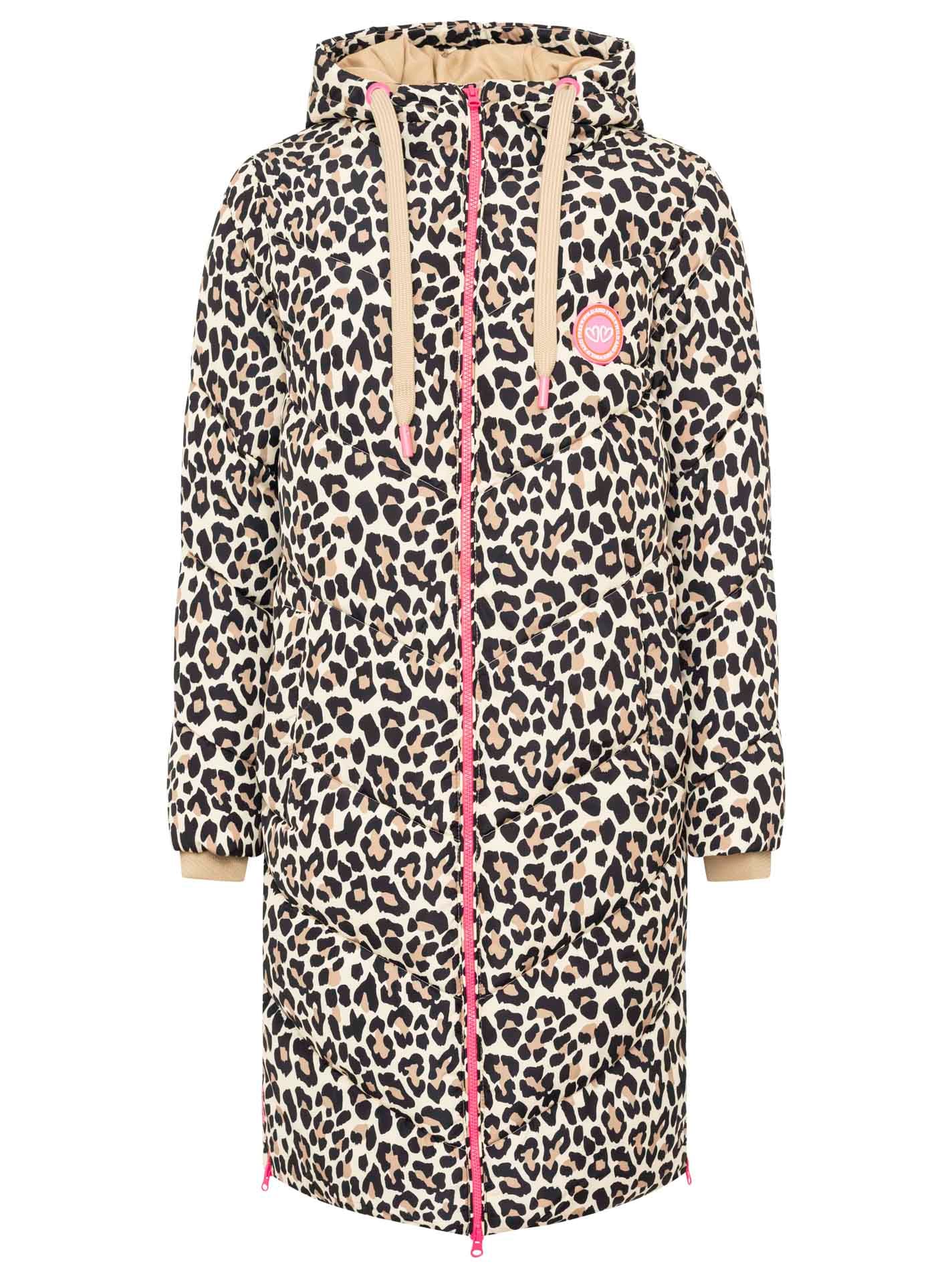 Zwillingsherz Steppmantel »"Allover Leo"«, mit pinken Zippern, Kapuze und Taschen, Leo