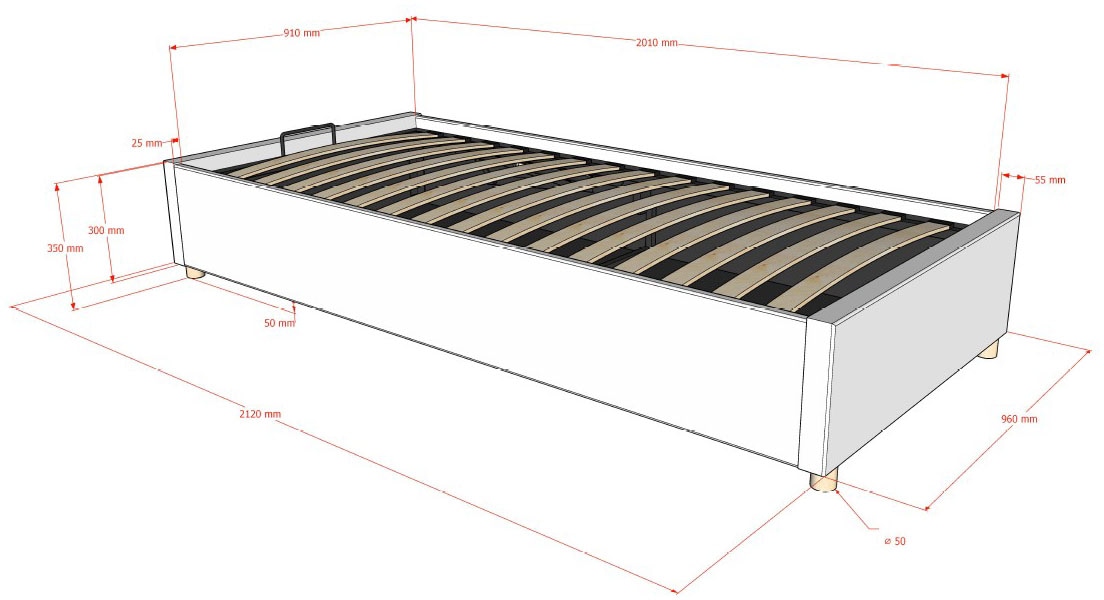 Vipack Chaise longue rembourrée »Moon, ideal unter Dachschrägen einsetzbar, Bettkasten bietet Stauraum« Massivholzfüsse, Bezug mit flauschigem Bouclé Stoff wahlweise 3 Farben