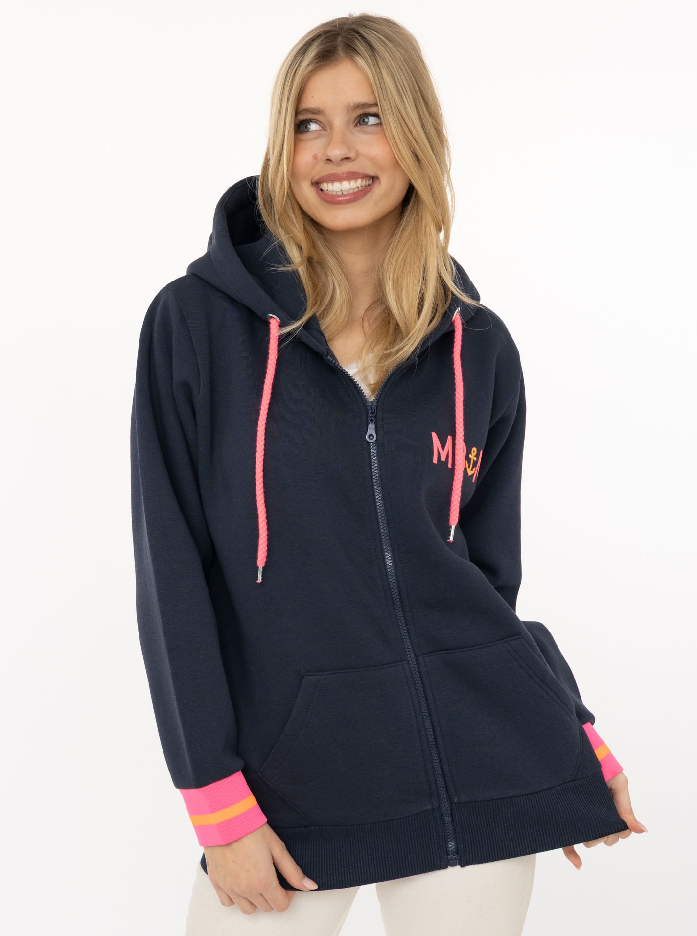 Image of Zwillingsherz Kapuzensweatjacke ""Rahel"" Langarm, Kapuze, Reissverschluss, modisch, Schriftzug, Taschen