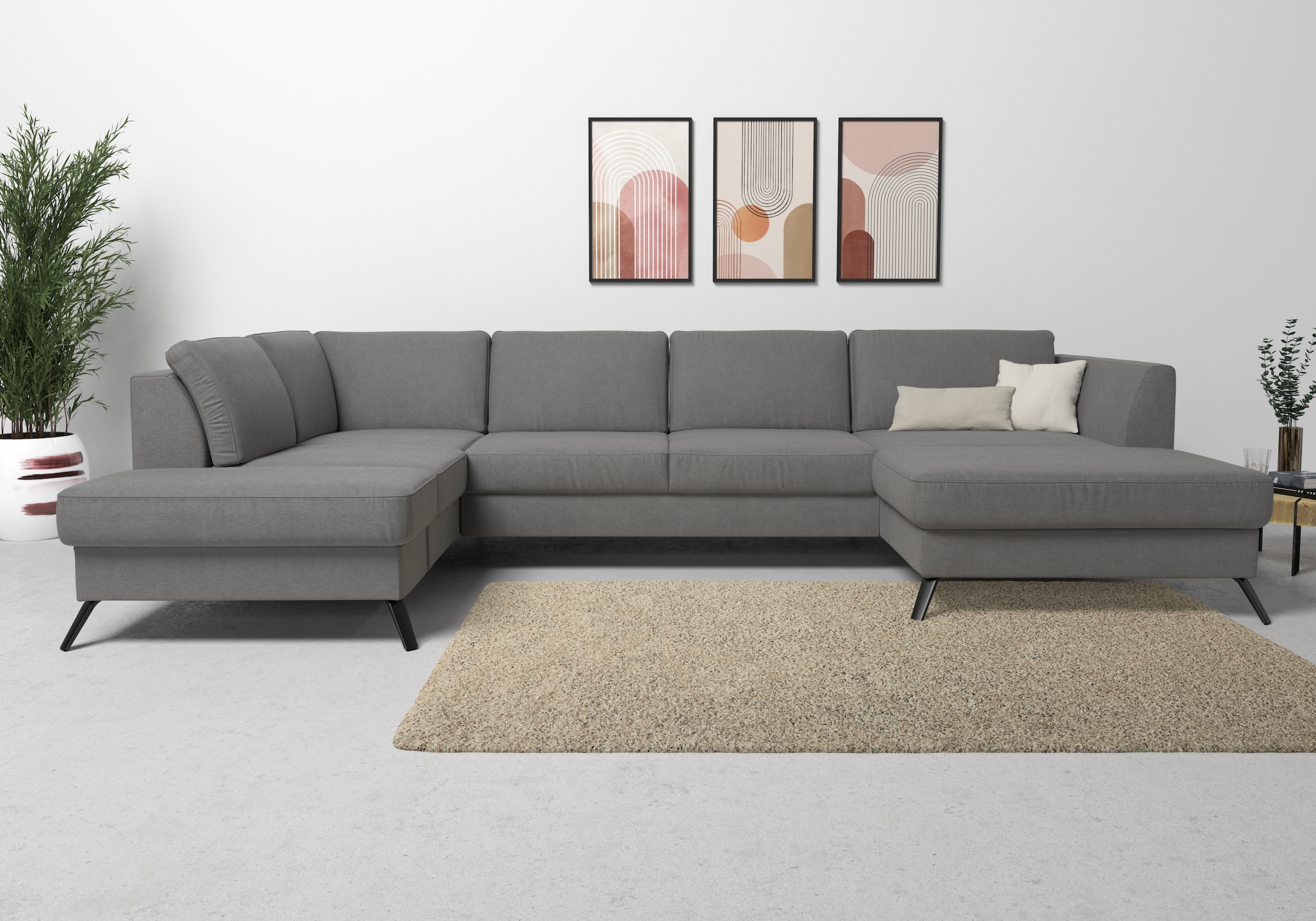 Image of sit&more Wohnlandschaft "Olsen U-Form" inklusive Sitztiefenverstellung, wahlweise mit Bettfunktion, 15cm hoch