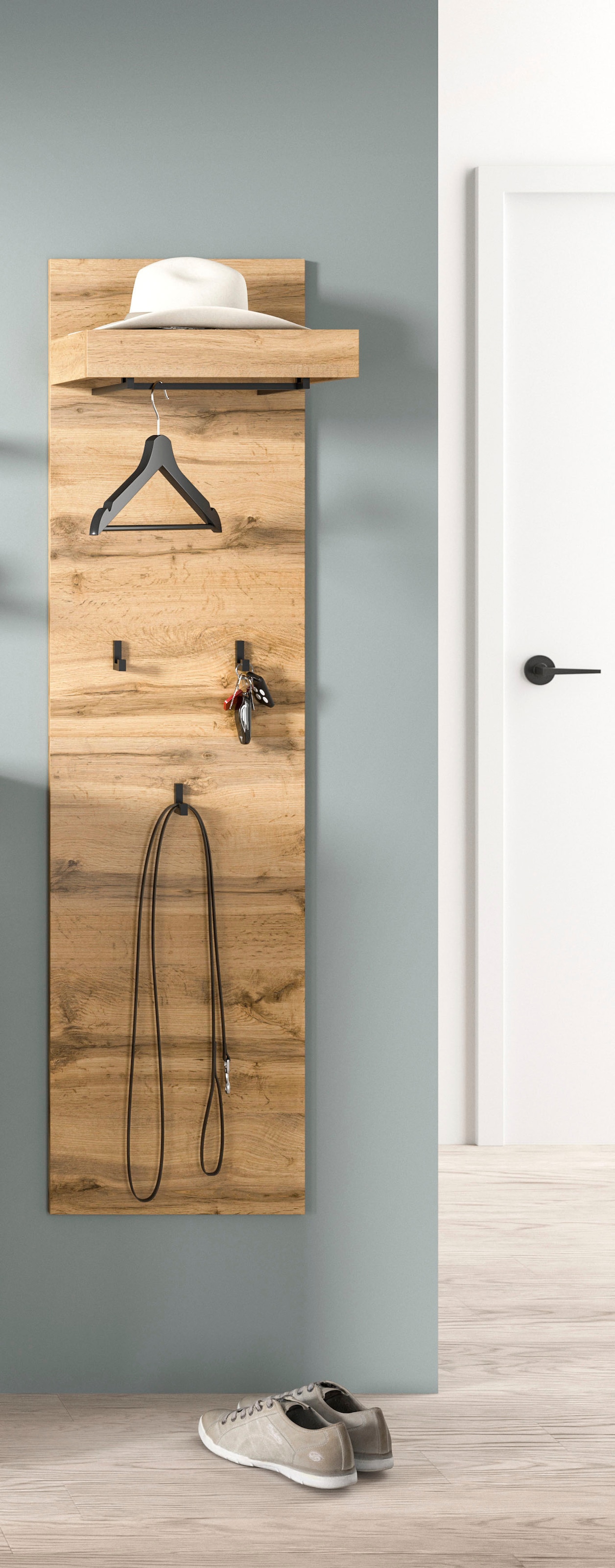 GOODproduct Garderobenpaneel »MAMBO, Höhe 150cm, 3 Haken, Ablageboden, Garderobenstange« individuell mit weiteren Artikeln der Serie MAMBO kombinierbar, 1 Stk. tlg. Paneel, Garderobe, Flur, Diele, Hakenleiste
