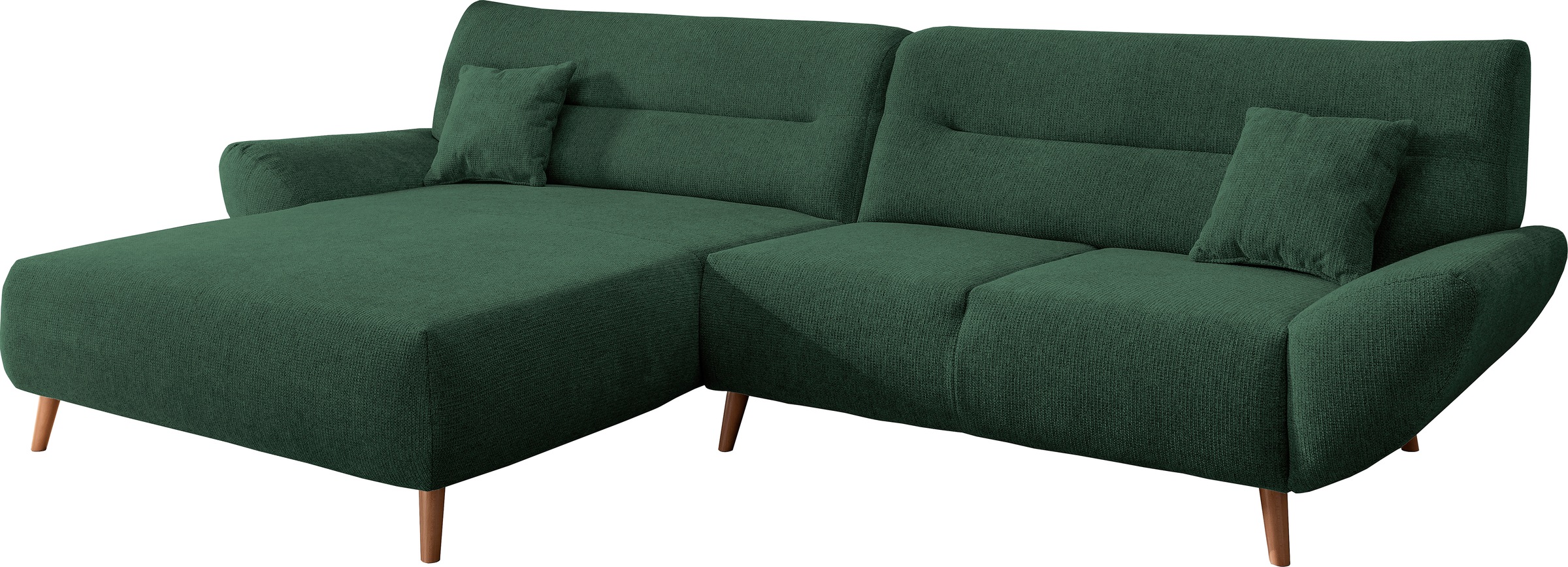 INOSIGN Ecksofa »Drago, elegant und zeitlos, komfortabel, Holzfuss, L-Form«, frei im Raum stellbar, inkl. 2 Zierkissen