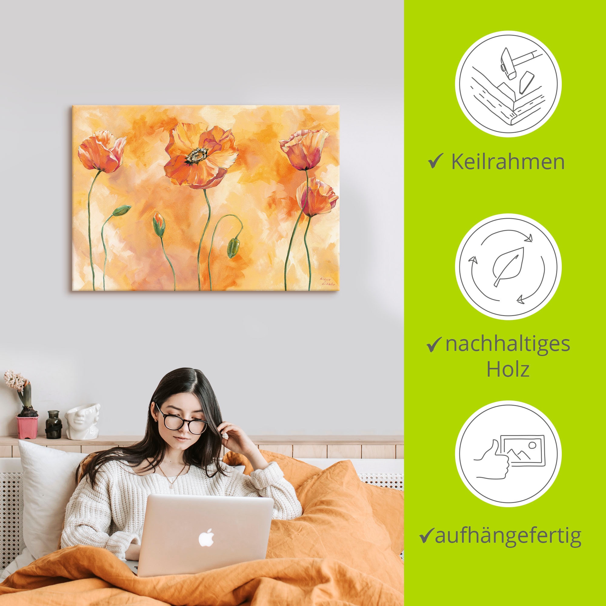 Artland Tableau sur toile »Mohnkomposition« 1 cuis tlg. auf Holzrahmen gespannt