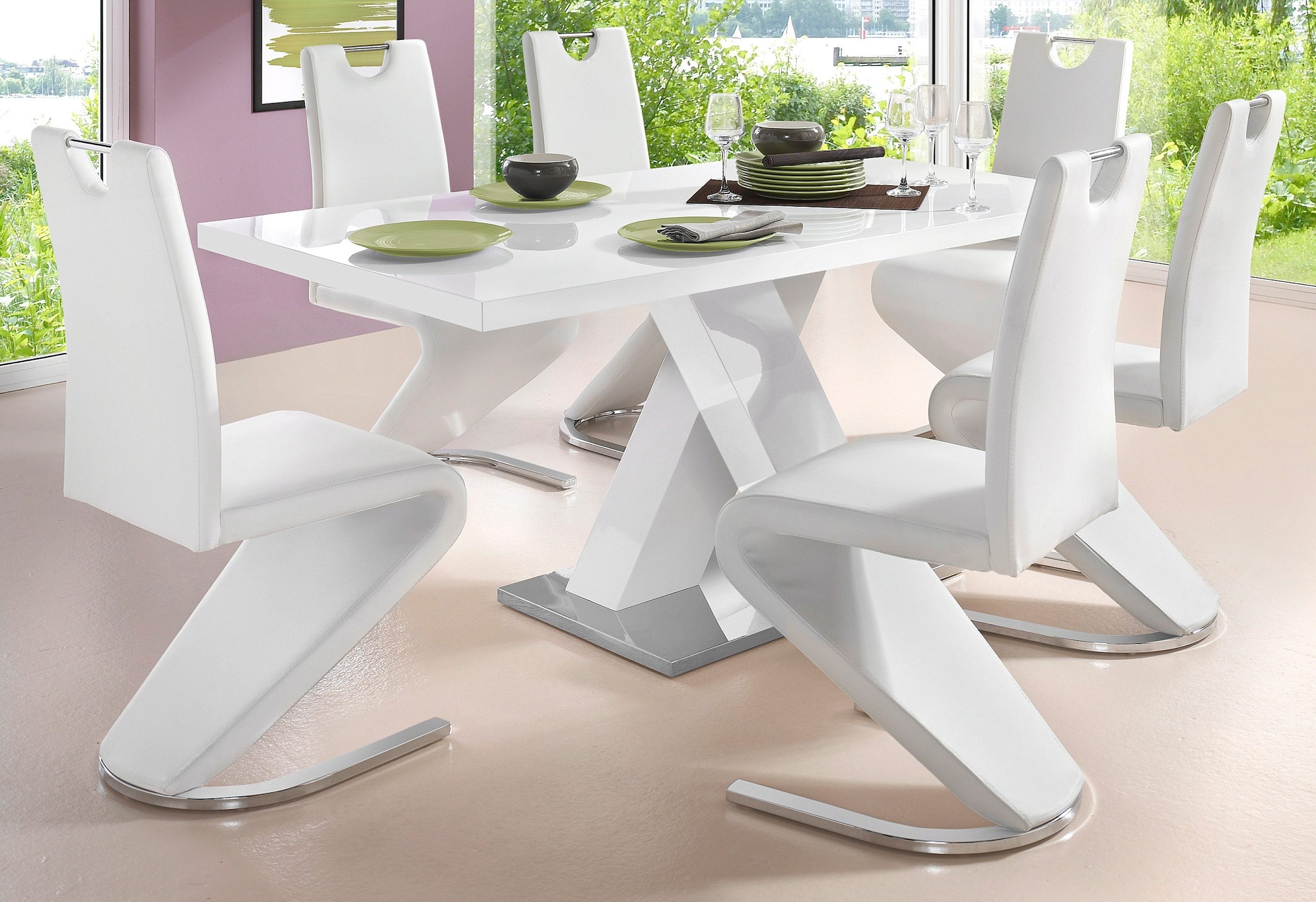 INOSIGN Esstisch »Ali, TOPSELLER! Modernes Design«, (Tisch, Küchentisch), Breite 160 cm, weiss Hochglanz, Bodenplatte aus Metall