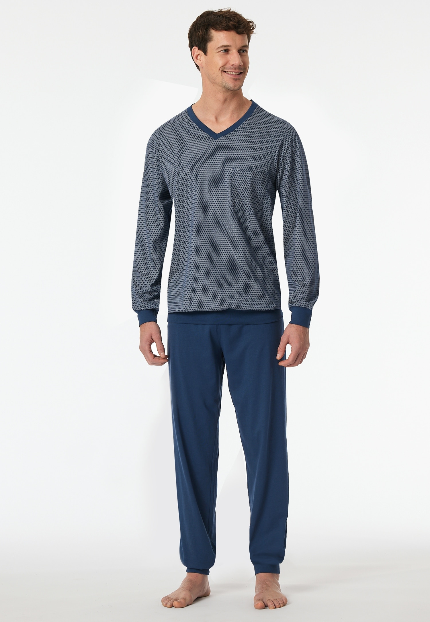 Image of Schiesser Pyjama "Comfort Essentials" 2 V-Ausschnitt, Brusttasche, Baumwolle, Langarm