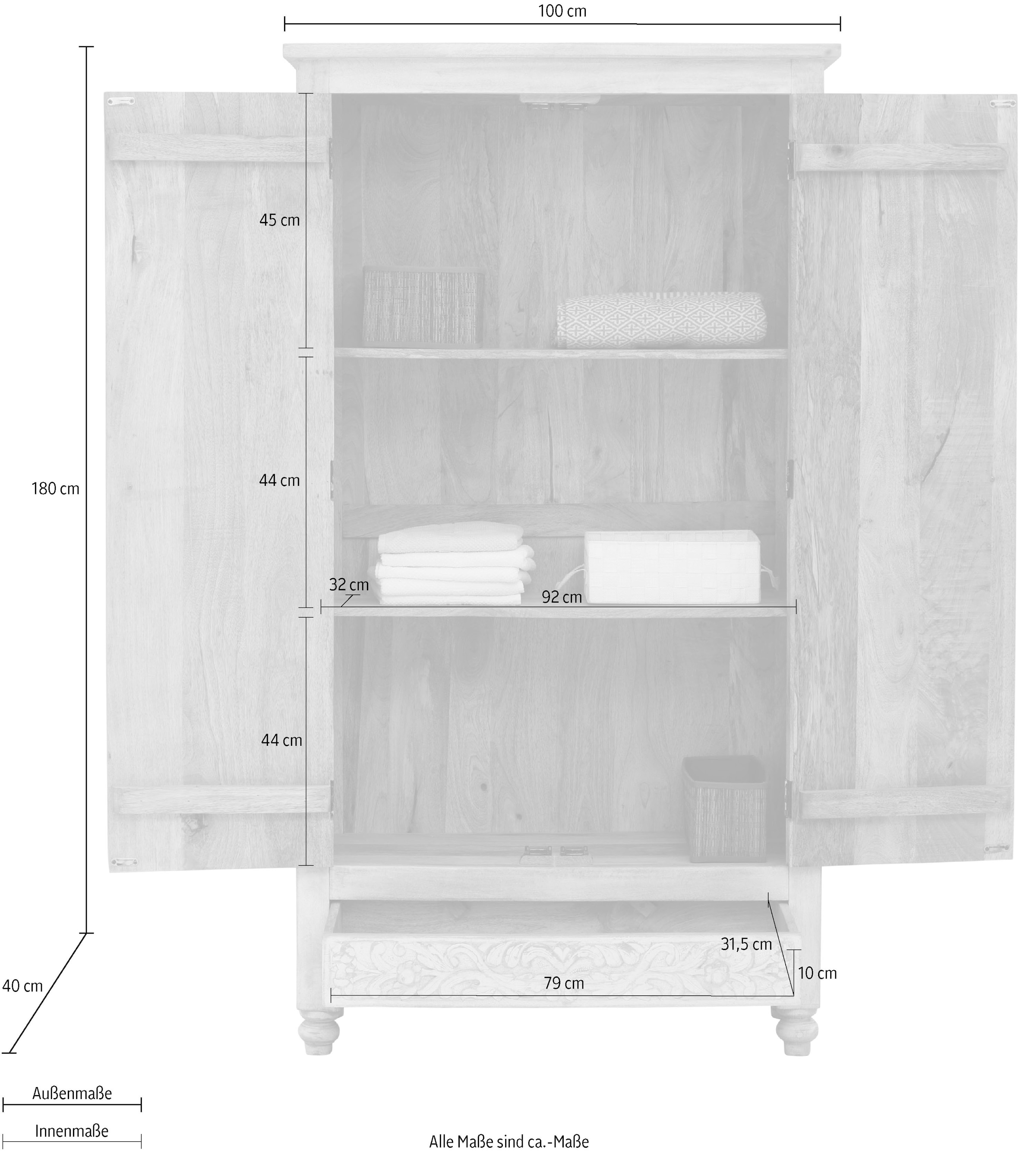 Modische Home affaire Drehtürenschrank »Fenris«, pflegeleichtes Mangoholz,  mit dekorativen Schnitzereien, Höhe 180 cm versandkostenfrei kaufen