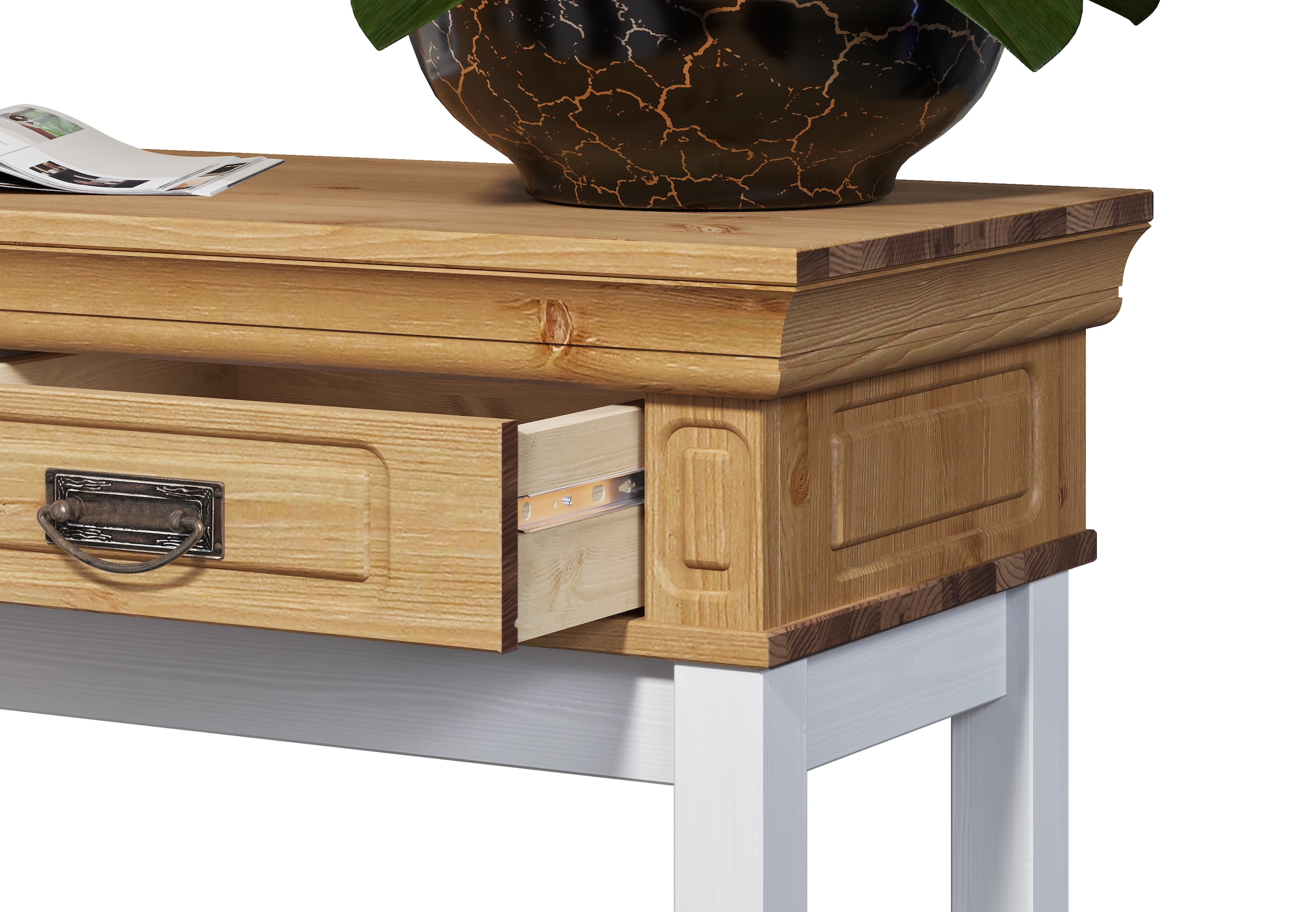 Home affaire Nachttisch »Vinales; Konsolentisch, Beistelltisch ideal für Boxspringbetten«, Aus massiver Kiefer, mit Fräsungen