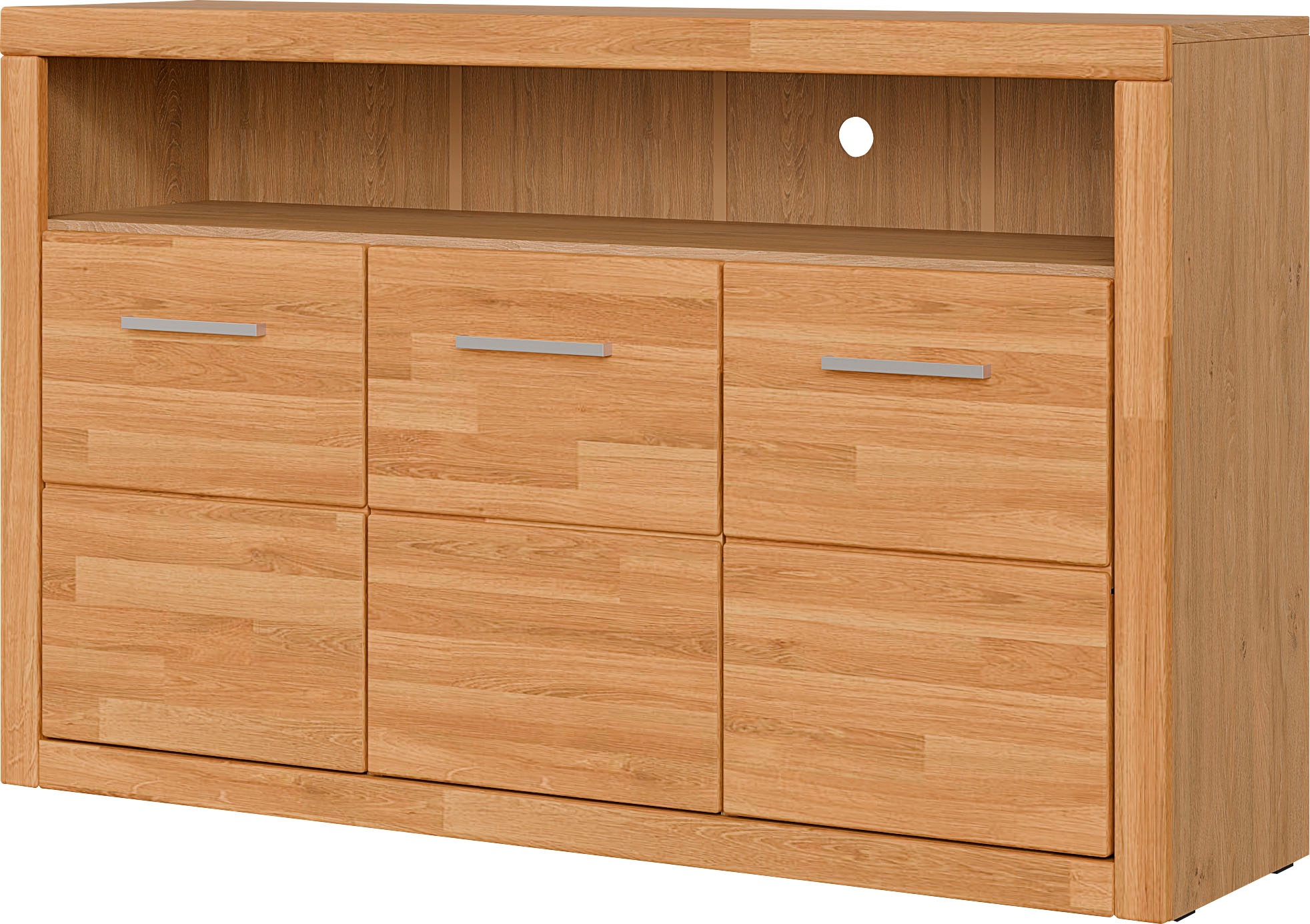 Image of GOODproduct Sideboard "Ribe,130cm breit, Fronten Massivholz,7 Fächer" Holz massiv, Holzwerkstoff, Metall Griffe,3 Türen