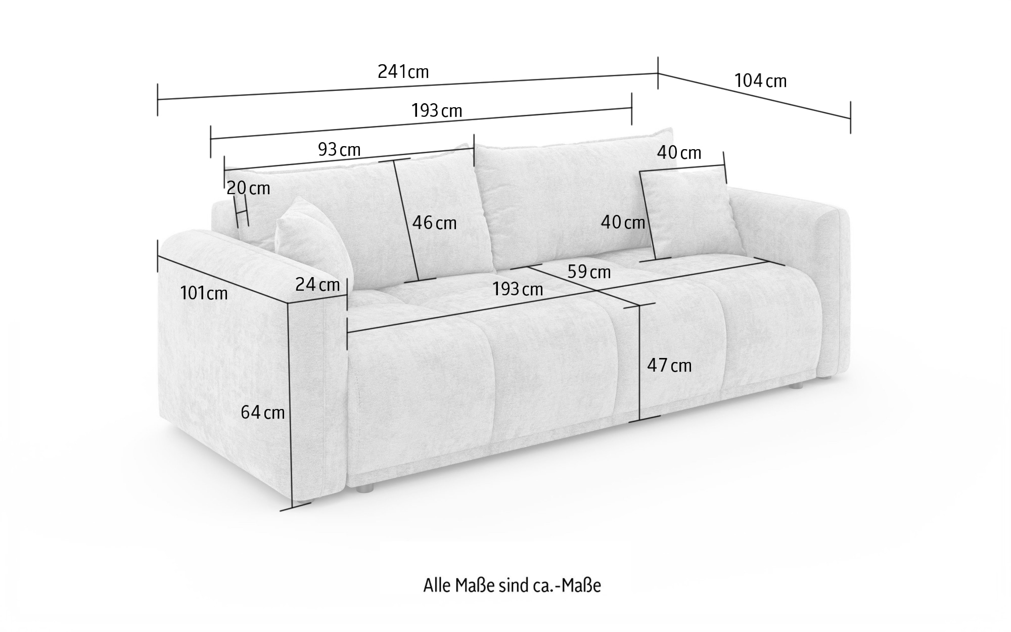 GOODproduct 3-places »LOXXA Schlafsofa mit Bettkasten, komfortables Sitzgefühl, Breite 241cm« Liegefläche 150x192cm, inklusive Rückenkissen, moderne Steppung
