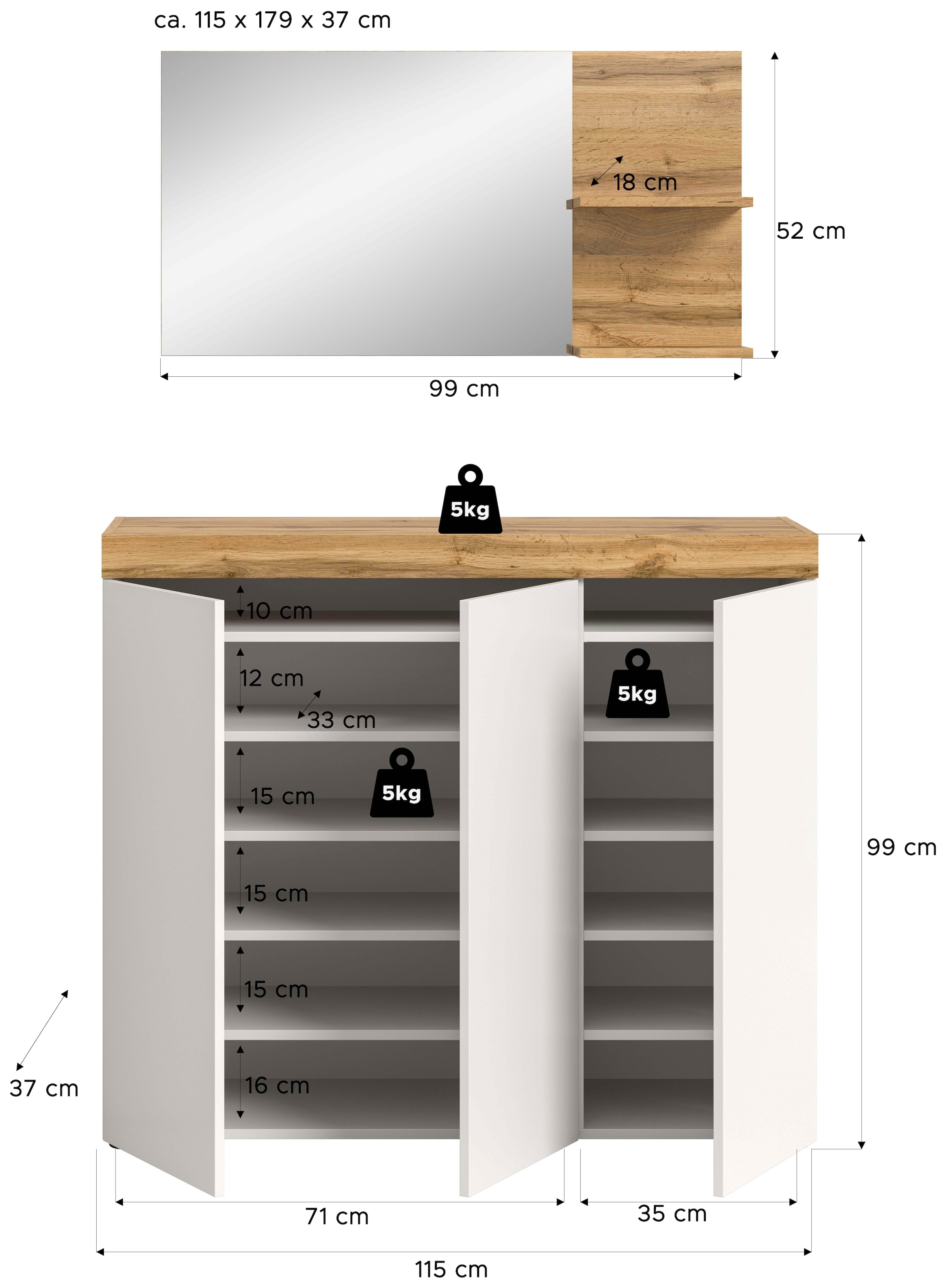 GOODproduct Ensemble de vestiaires »MAMBO, TOPSELLER!, 2-teilige Kombination, stehend & hängend montierbar« bestehend aus: Kommode, Spiegel, 2 cuis tlg.