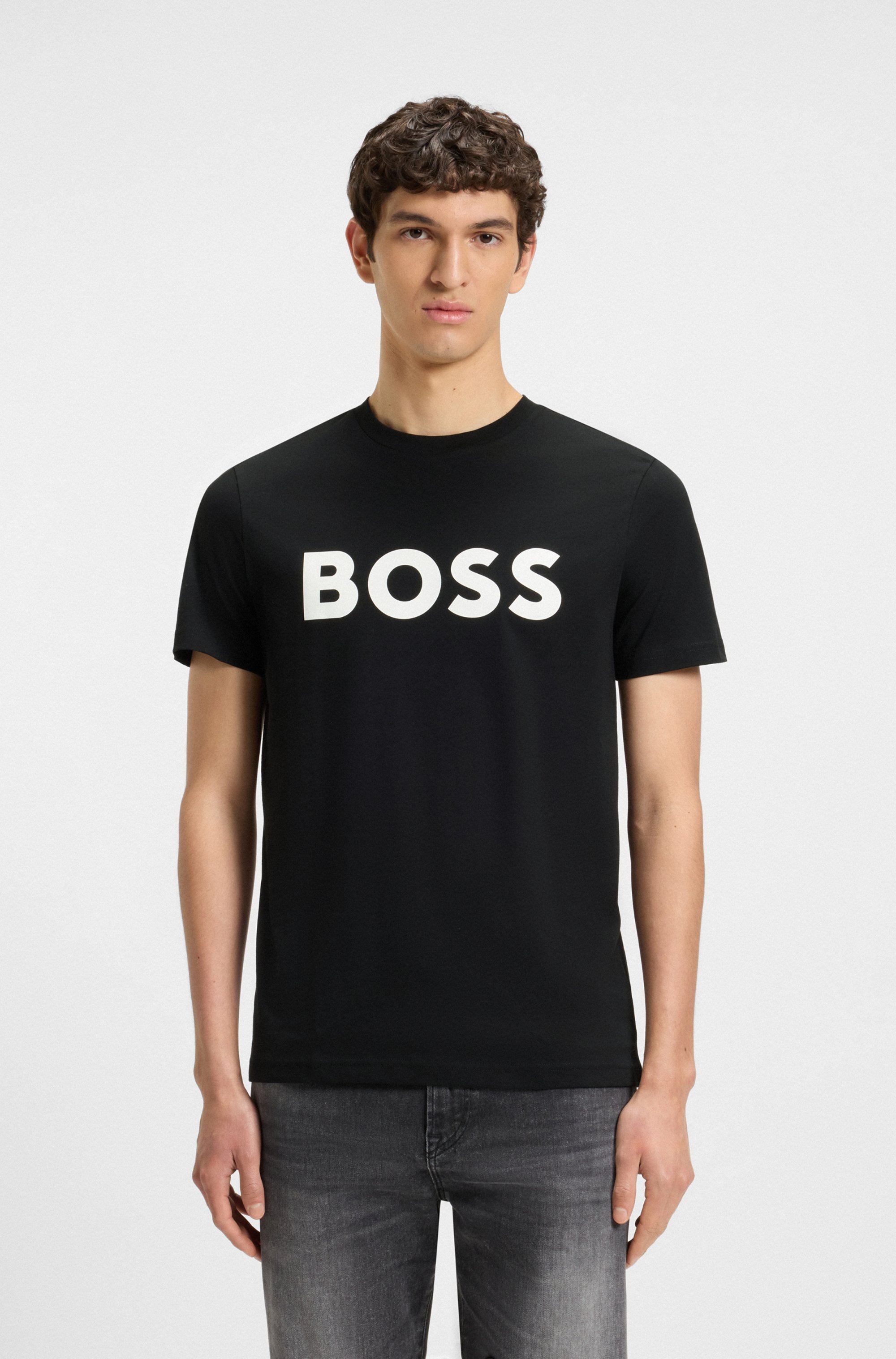 Image of BOSS ORANGE T-Shirt "Thinking" 1 Stk. Rundhalsausschnitt, Regular Fit, grosser Logodruck