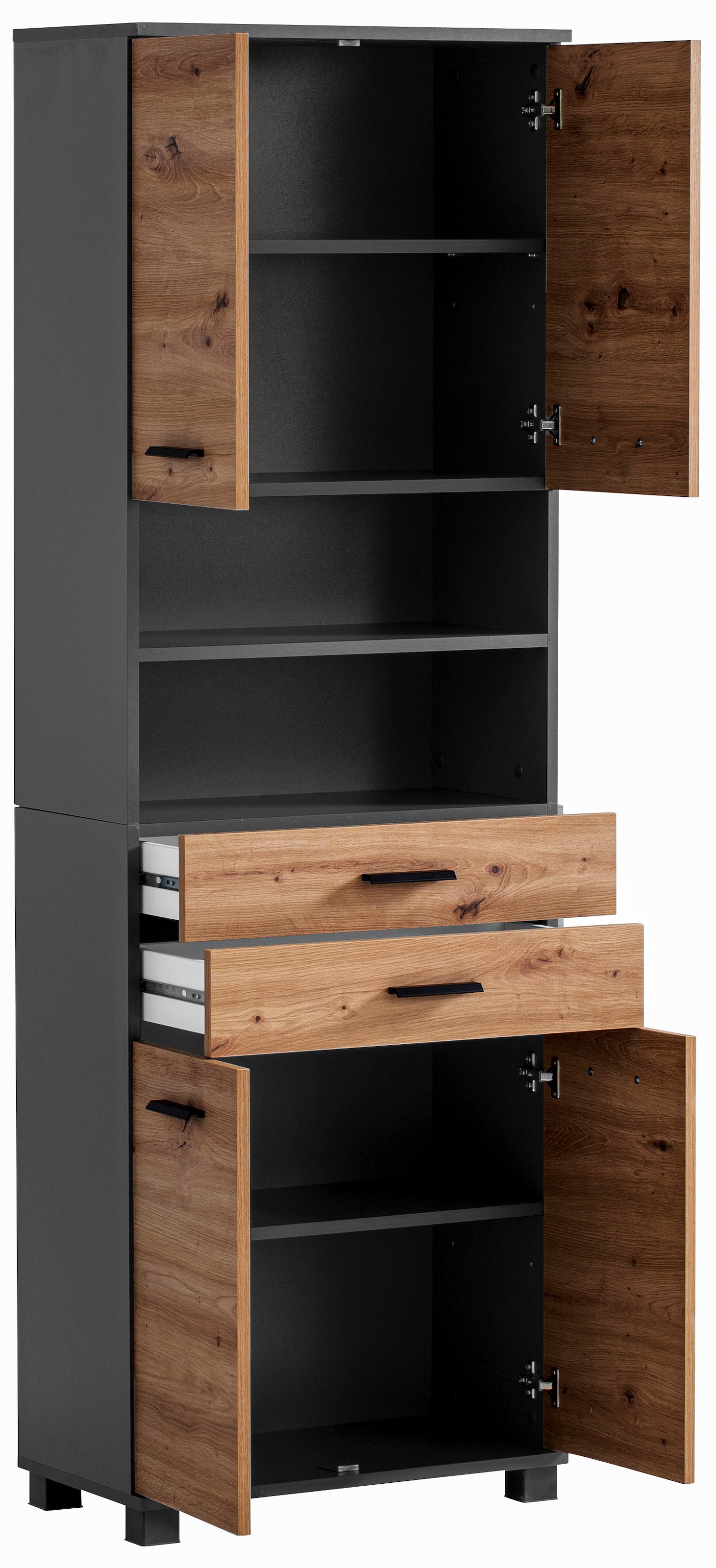 welltime Hochschrank »Palermo, Made in Germany«, Breite 60 cm, verstellbare Einlegeböden, Metallgriffe