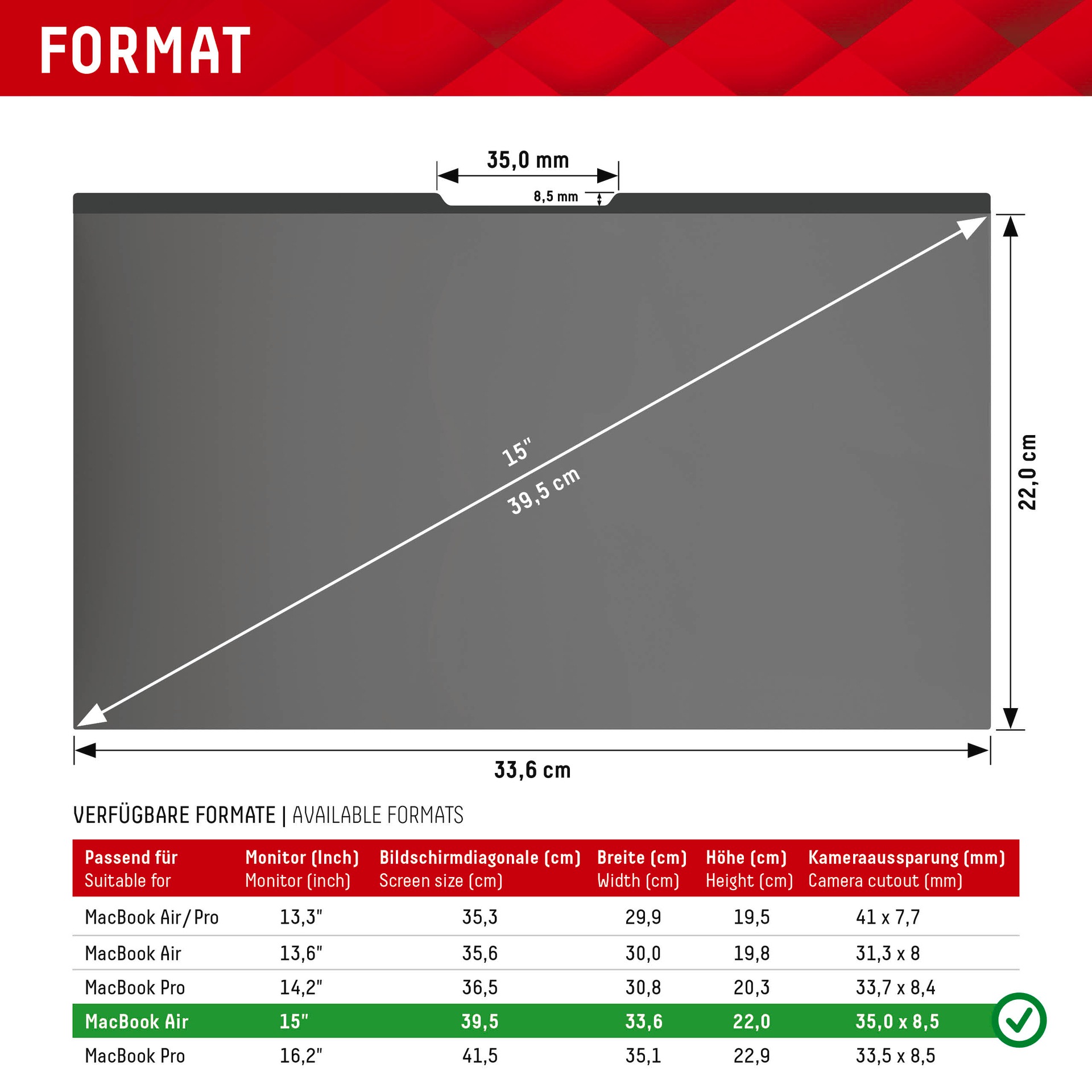Displex Displayschutzfolie »Privacy Safe Blickschutzfilter« für Apple MacBook Air 15 Blickschutzfolie