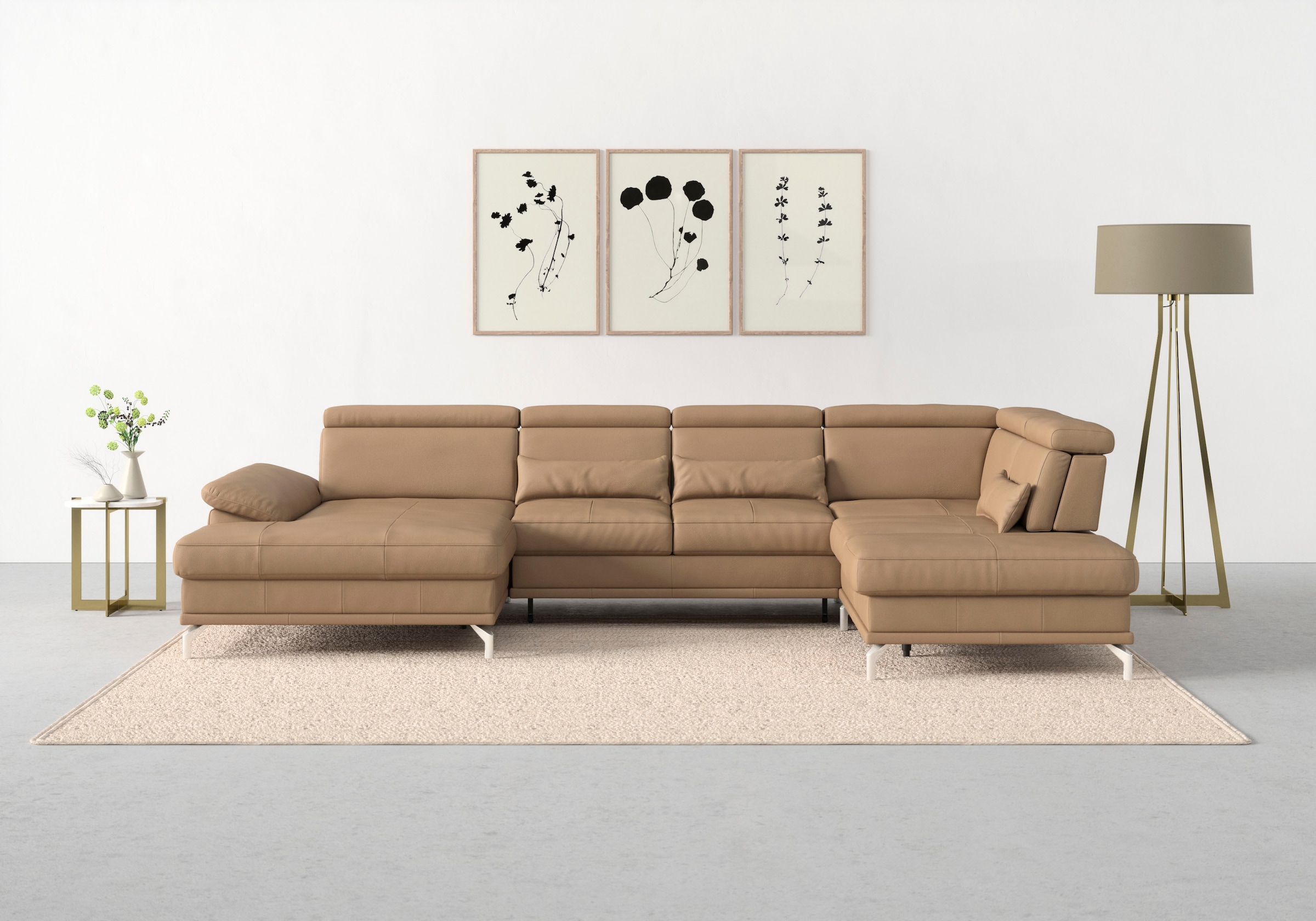 Image of sit&more Wohnlandschaft "Cabrio U-Form, B: 359 cm, mit Sitztiefen-, Arm- & Kopfteilverstellung" 3 Nierenkissen, Federkern, optional Bettfunktion und Stauraum