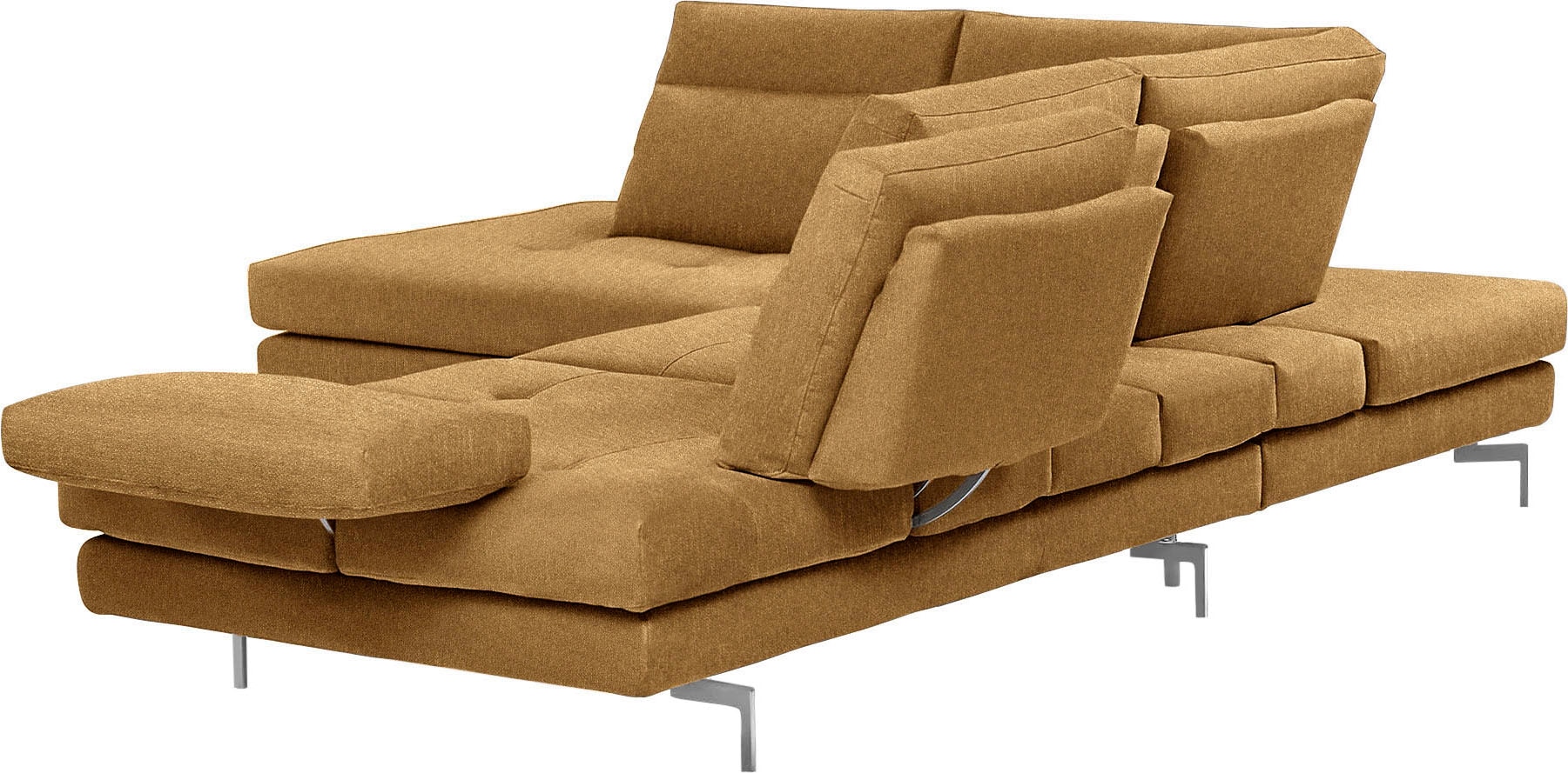 CALIA ITALIA Ecksofa »Toby Wing, L-Form, Multifunktionssofa, bequem und edel« Sitztiefenverstellung und Armteilfunktion, Füsse chrom glänzend