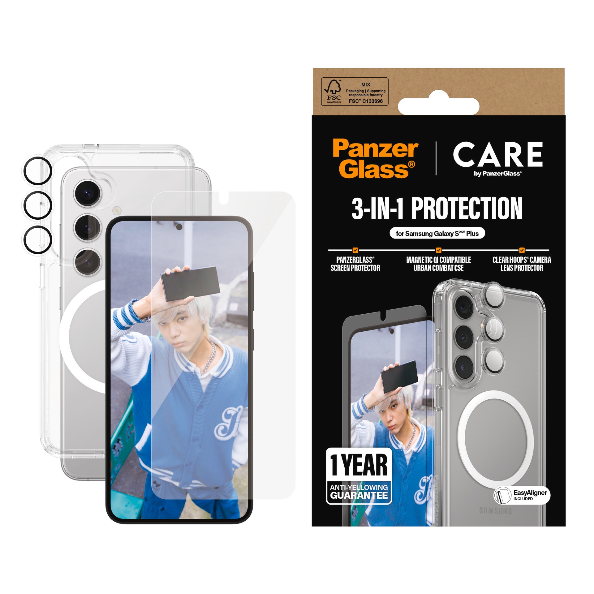 Image of CARE by PanzerGlass Displayschutzglas "3-in-1 Protection Set" für Samsung Galaxy S25+ Displayschutzfolie, Schutzfolie, Bildschirmschutz, kratz- & stossfest