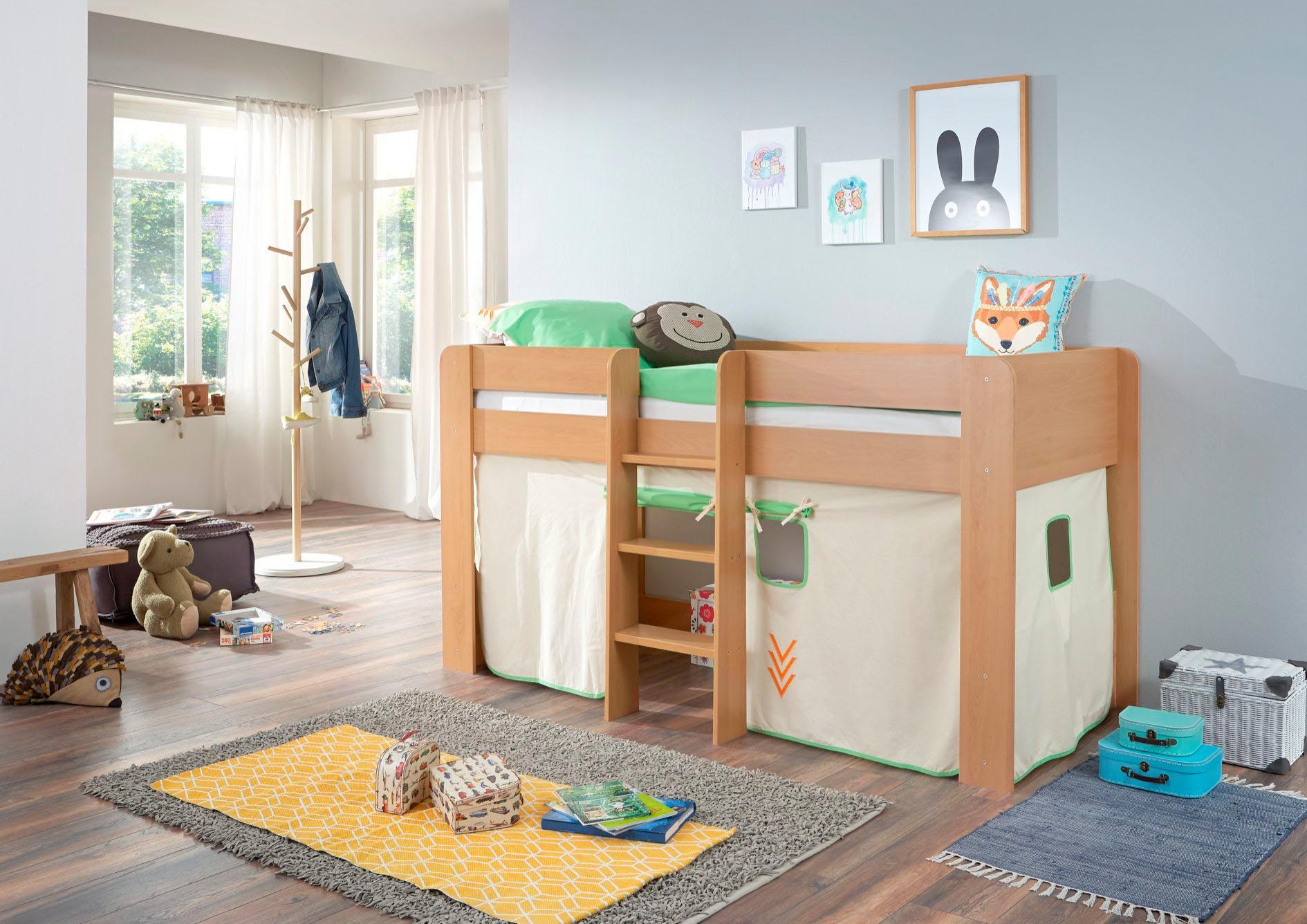 Relita Hochbett »Andi« mit Rolllattenrost und Vorhang, mit Leiter, pflegel. Dekor Oberfläche