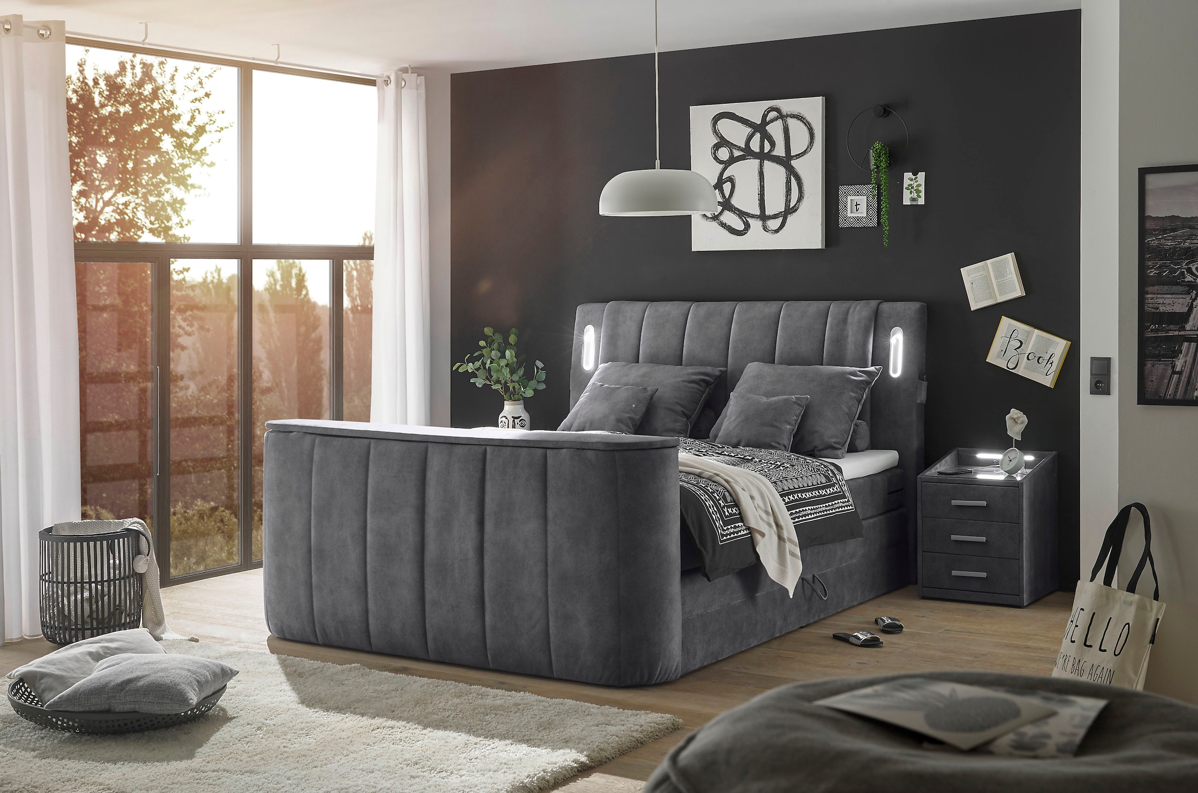 ED EXCITING DESIGN Lit boxspring »Dallas« 7 cuis tlg. inkl. Topper, LED-Beleuchtung, TV Halterung und zwei Bettkästen