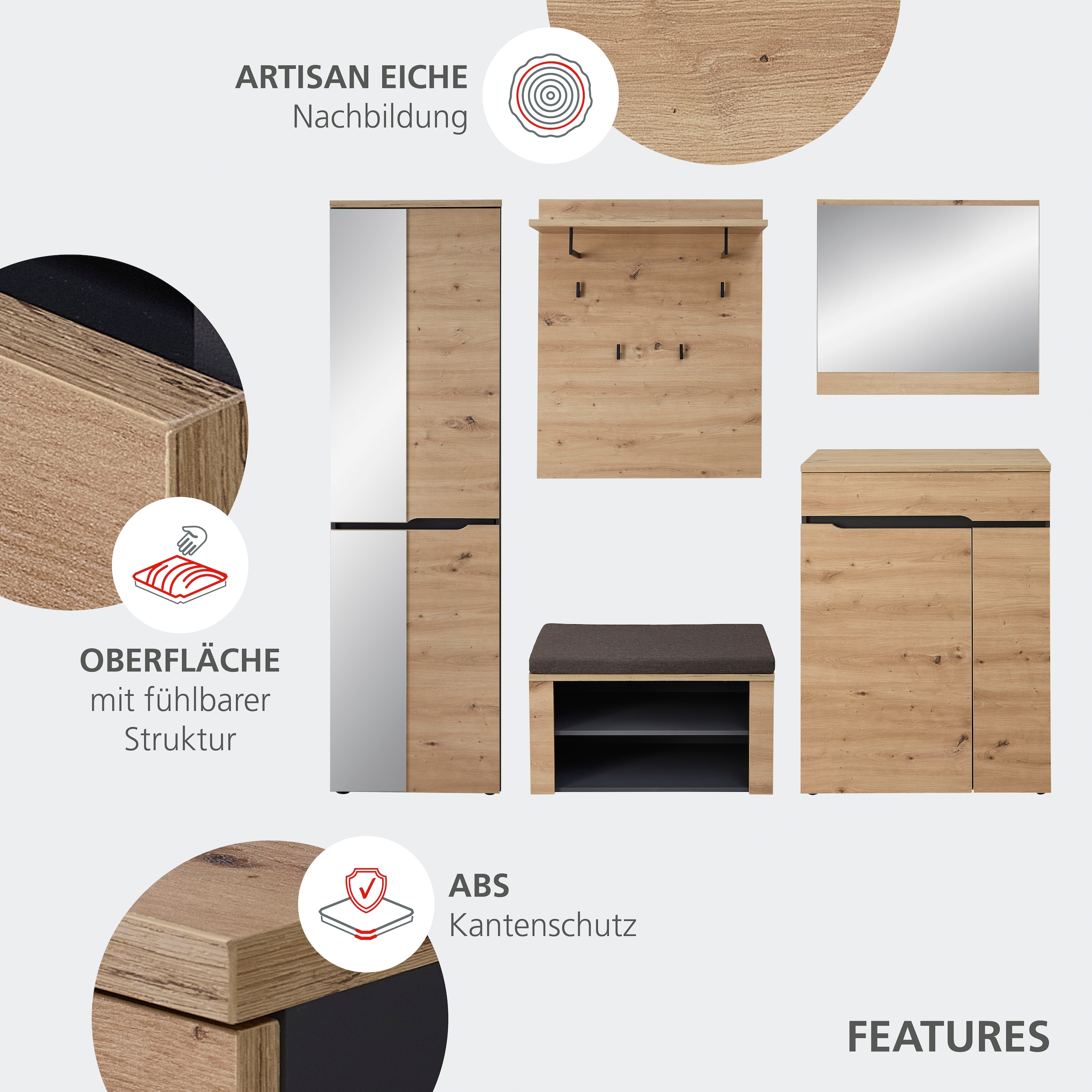 GOODproduct Garderobenschrank »Fargo Garderobenschrank, 55/192/38 (B/H/T cm)« 1 Stk. tlg. 4 türig, Spiegel, Softclose, Kleiderstange