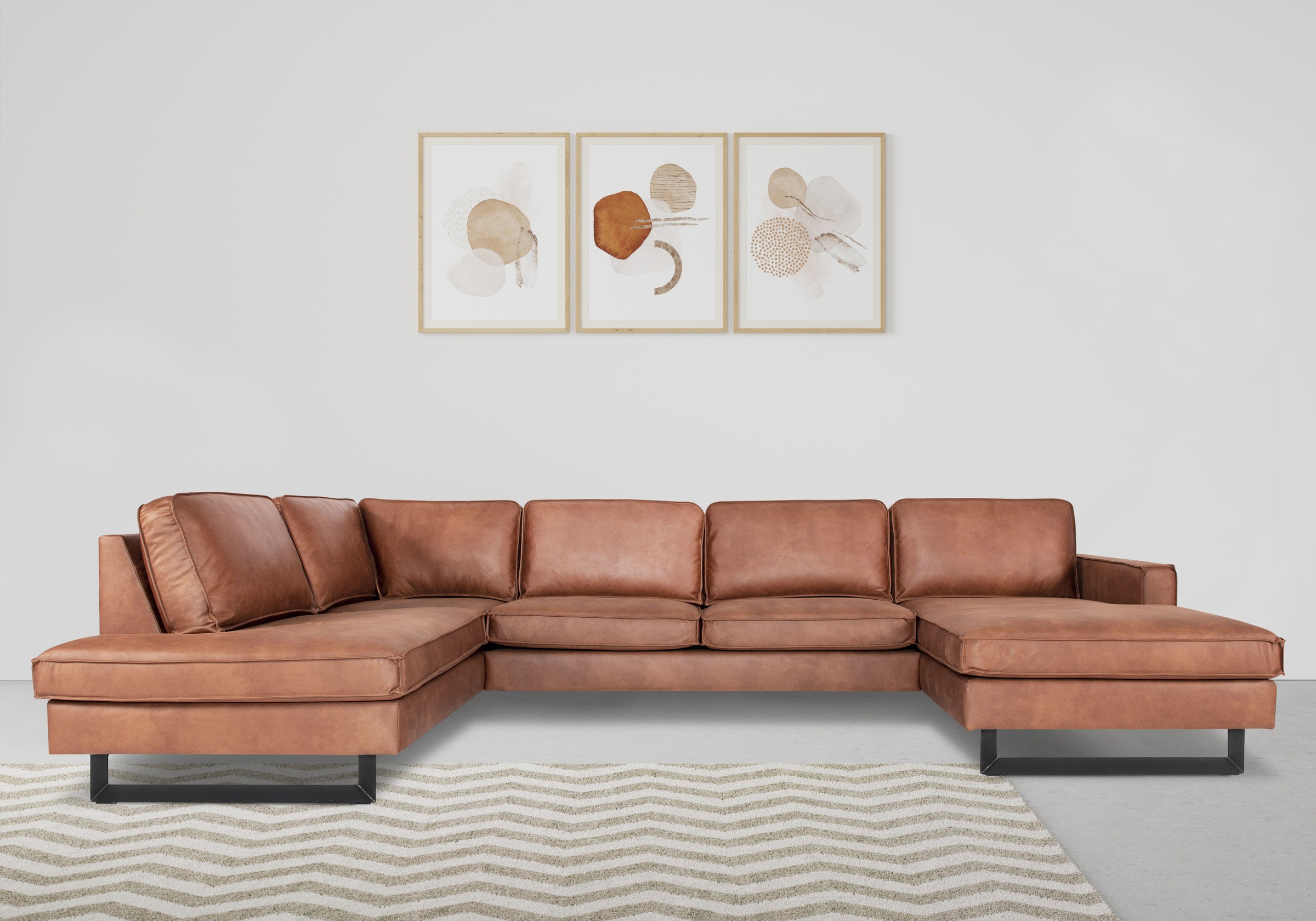 Places of Style Wohnlandschaft »Pinto, 350 cm, U-Form, XXL, mit Ottomanen«, Cord, Chenille, Lederoptik, mit Keder, Metallfüsse, Wellenunterfederung