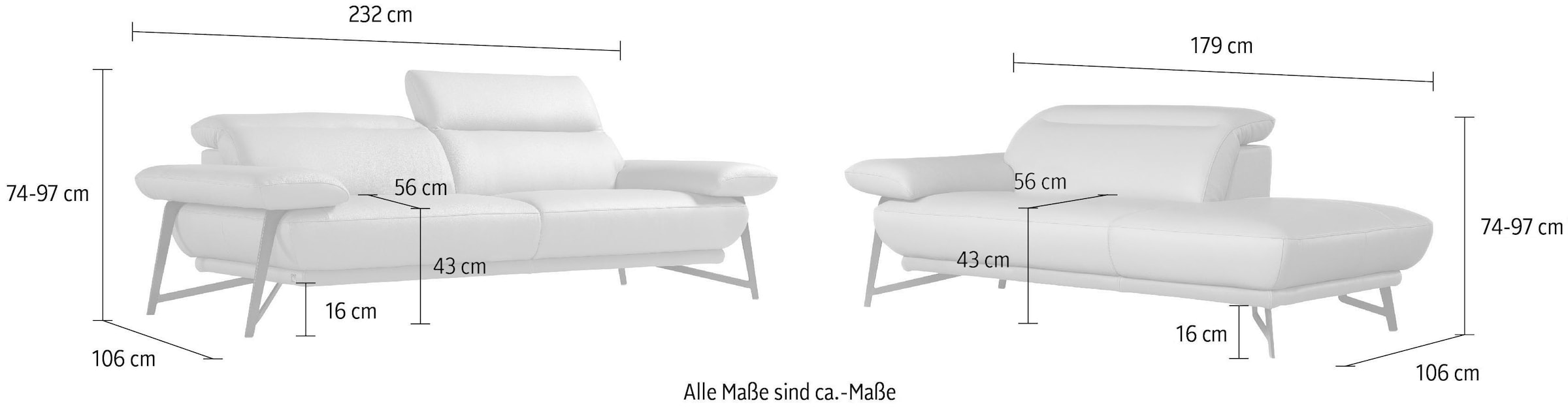 Egoitaliano Sofa »Anais, Design mit hohem Sitzkomfort, Fussfarbe schattengrau«, Set, Kopfteil verstellbar, Luxus-Microfaser, dunkelgrau