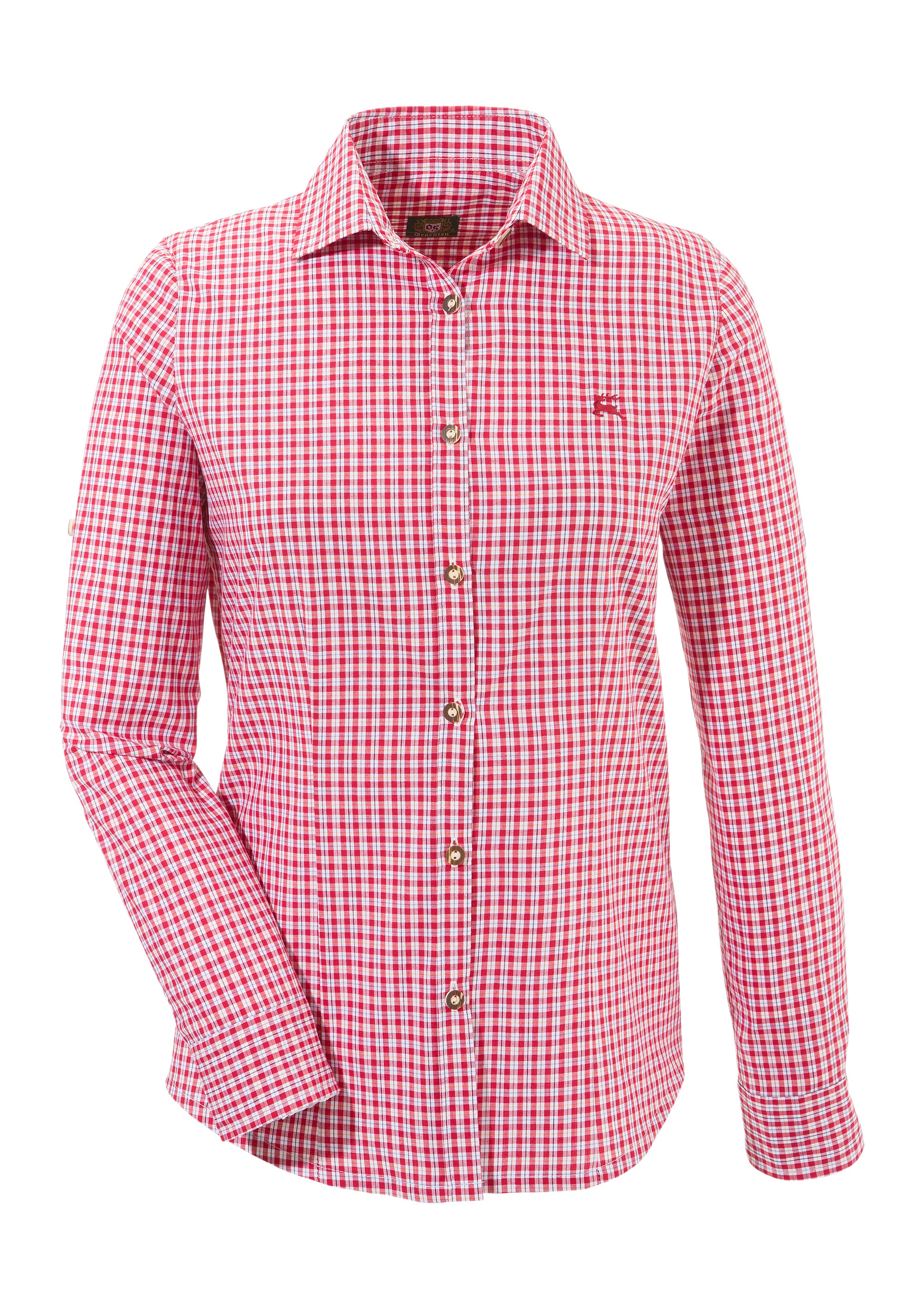 Trachtenbluse Damen mit Karomuster und Krempelärmel