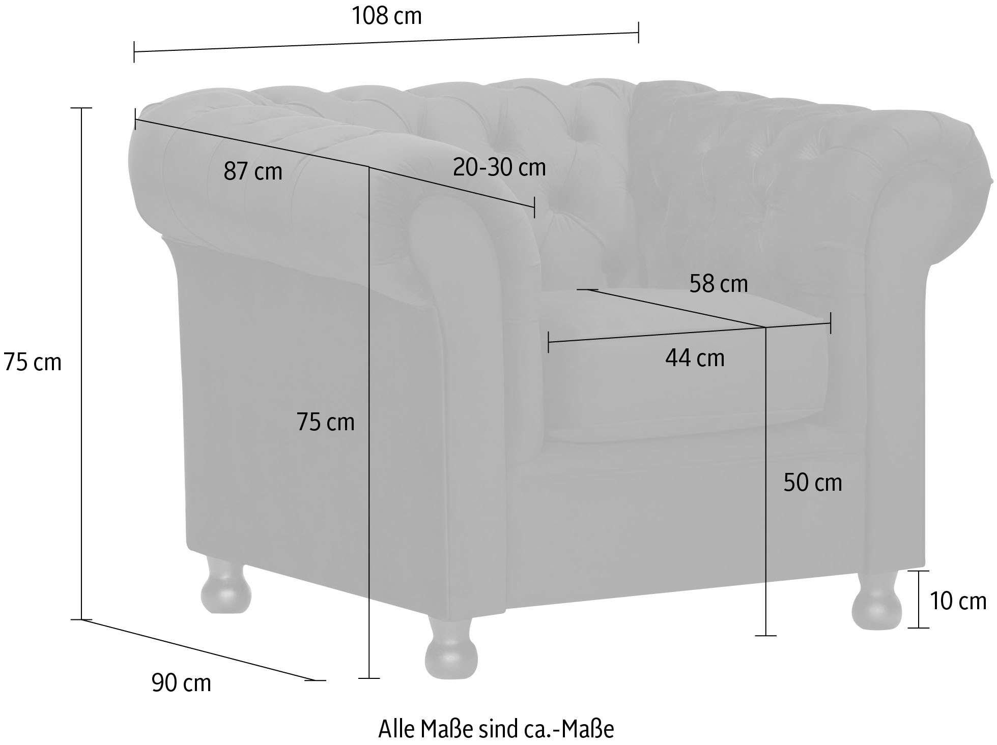 Home affaire Fauteuil »BRONNOY Chesterfield Sessel mit aufwendiger Knopfheftung, Breite 108cm« Polstersessel mit geschwungenen Armlehnen, Chesterfield-Optik