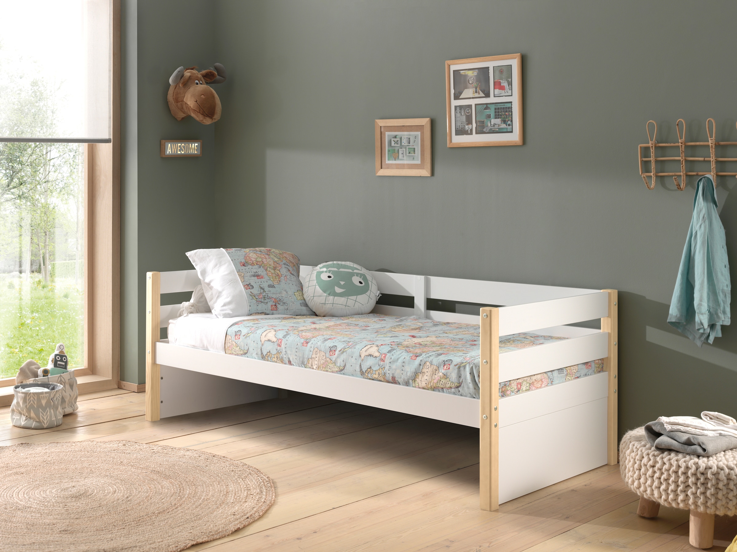 Vipack Einzelbett »Magrit, Kojenbett mit seitlichem Umbau, Liegefläche 90 x 200cm« B/H/T ca. 211,2x76,6x97,8cm, Pfosten massiv, Umbau MDF weiss lackiert,  universell einsetzbar, wahlweise mit und ohne Bettschublade