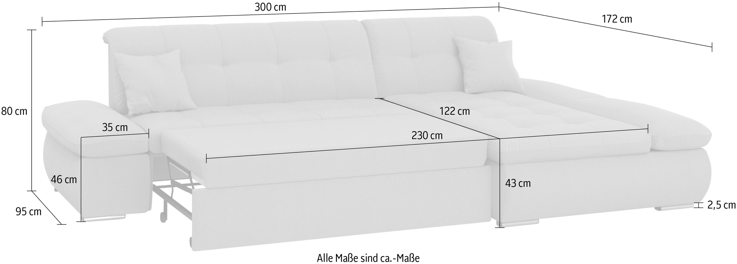 DOMO collection Ecksofa »Moric, L-Form, XXL-Sofa - Breite 300cm«, wahlweise mit Bettfunktion und Armteilverstellung, gelb-schlamm