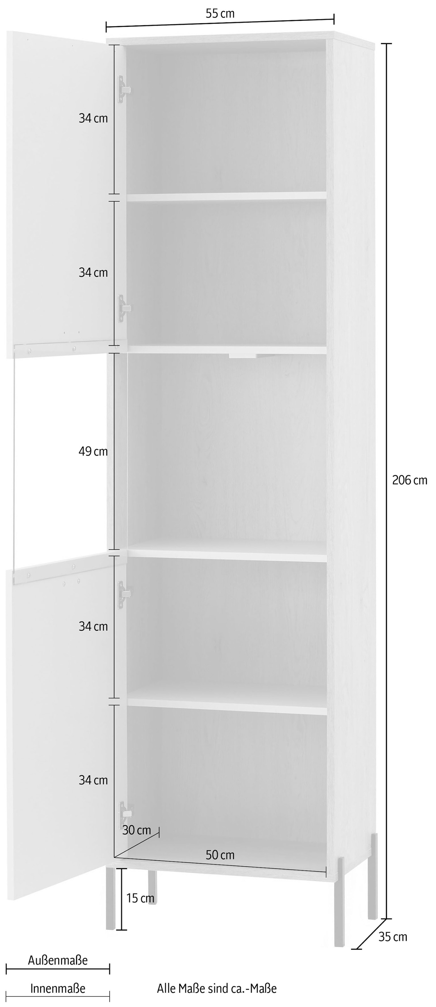 Home affaire Vitrine »Fredericia, moderner Hochschrank,Glasvitrine in Kaschmir, Standvitrine« zeitlos, schwarze Metallgriffe und -füsse, ausreichend Stauraum