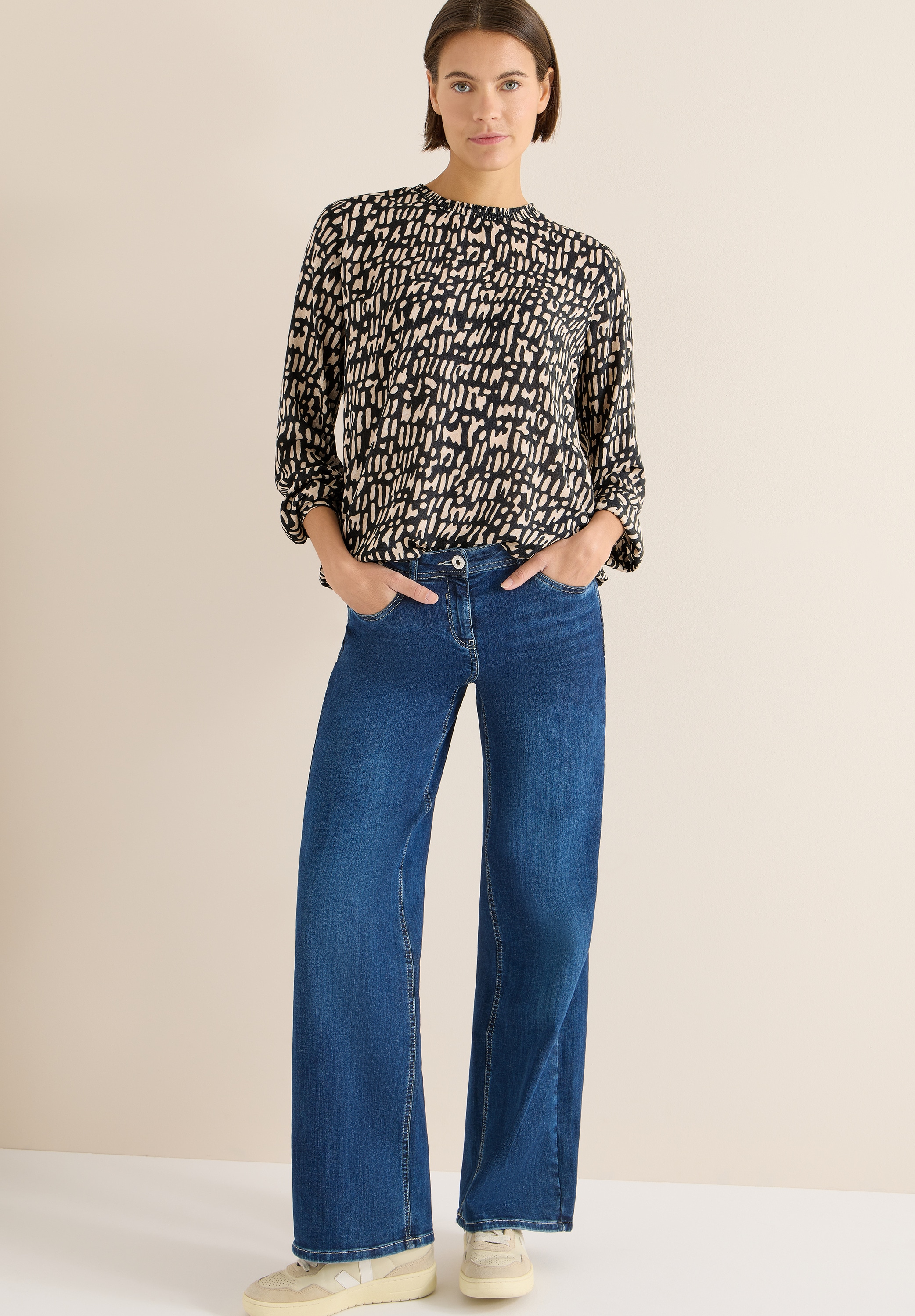 Cecil Blouse à manches longues mit Smock-Ausschnitt und grafischem Muster