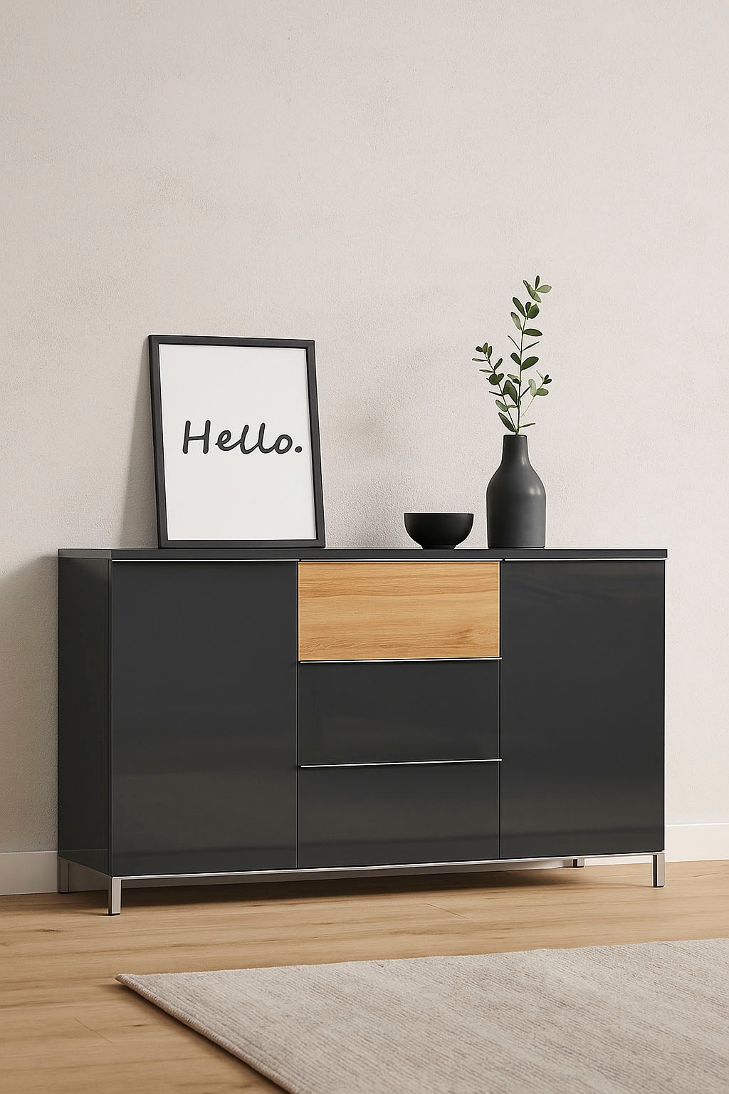 Image of GOODproduct Sideboard "Onyx, Kommode mit 3 Schubladen und 2 Türen, UV Lackierung Hochglanz" FSC-zertifizierter Holzwerkstoff, Kombikommode mit Soft-Close-Funktion, Masse (B/T/H) 152/45/88cm