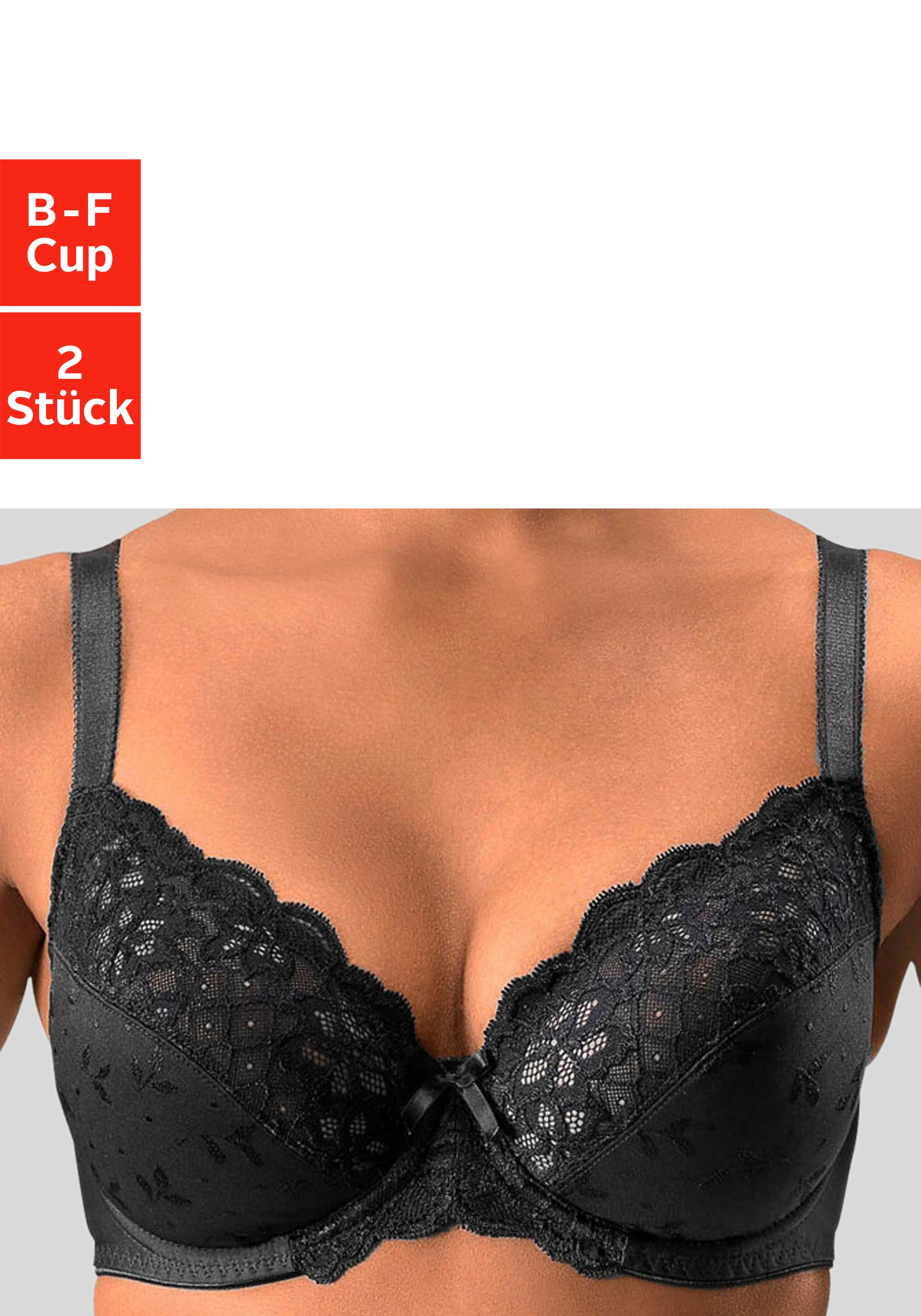Image of 1 Bügel-BH Packung, 2 Stück, mit elastischer Spitze, Dessous – ideal für grosse Grössen