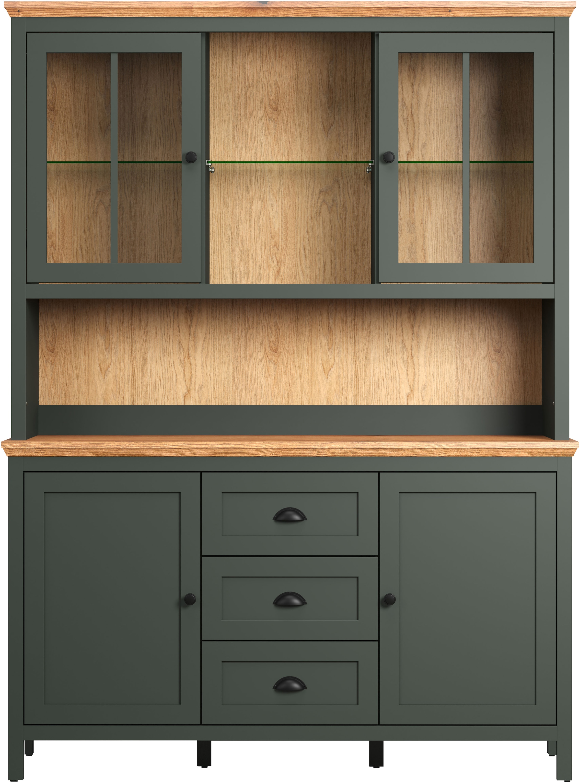 Home affaire Buffet »Vienna«, (Set, 2 St.), Küchenbuffet im Landhausstil, inkl. Beleuchtung - (B/T/H) 146/39/112cm