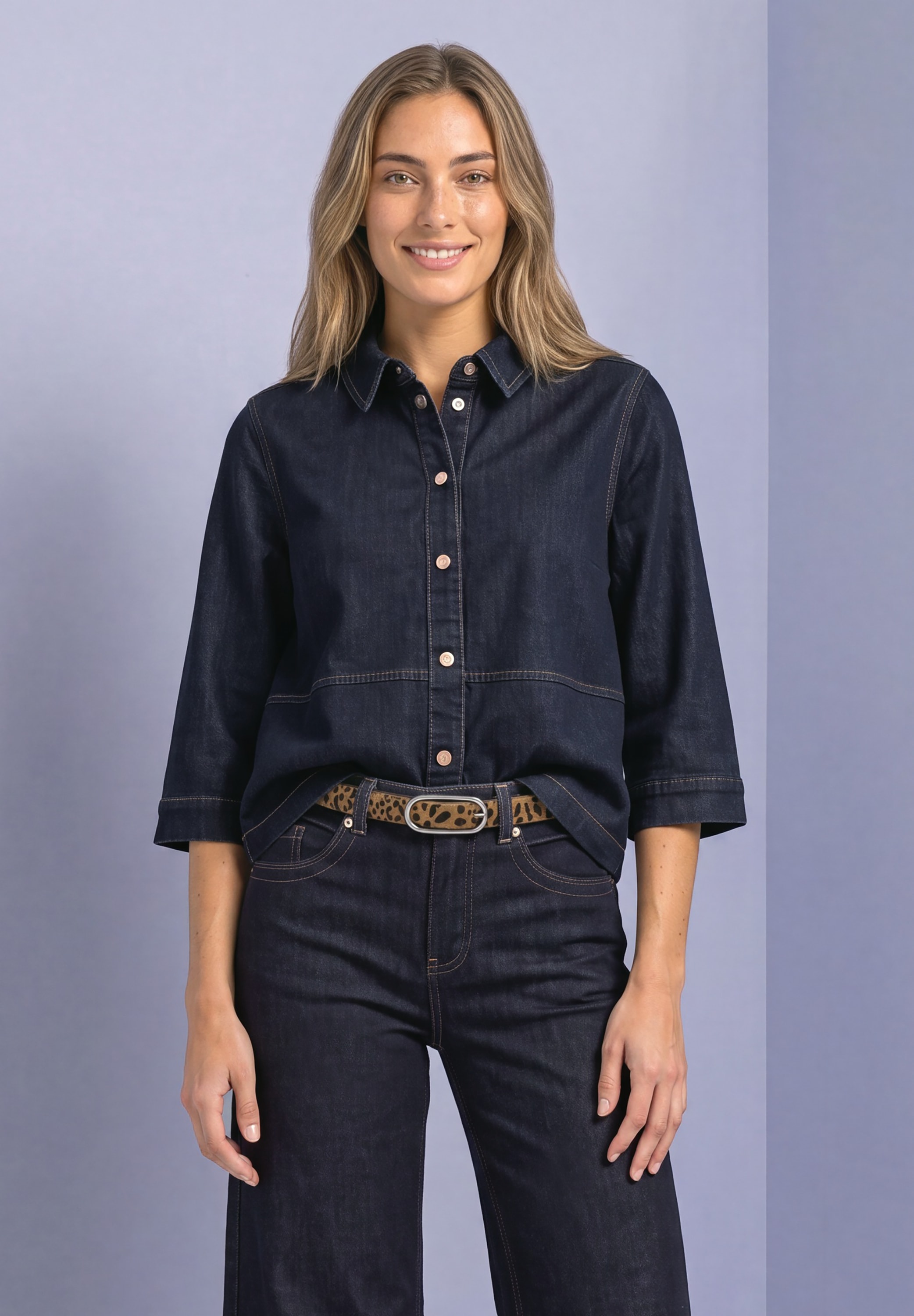 Image of STREET ONE Jeansbluse 3/4-Arm Hemdbluse mit Knopfleiste